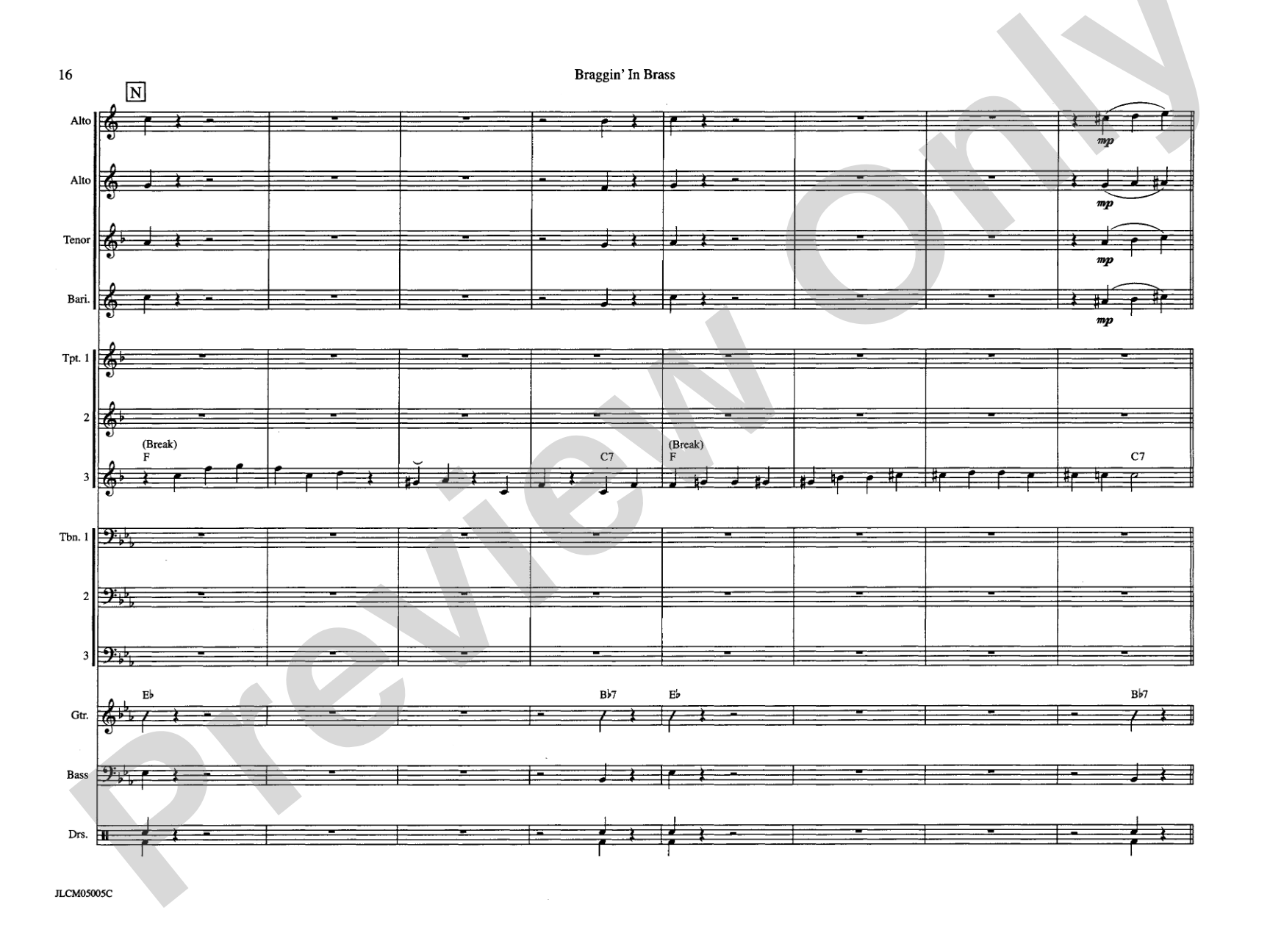 Braggin in Brass: Jazz Ensemble Conductor Score & Parts