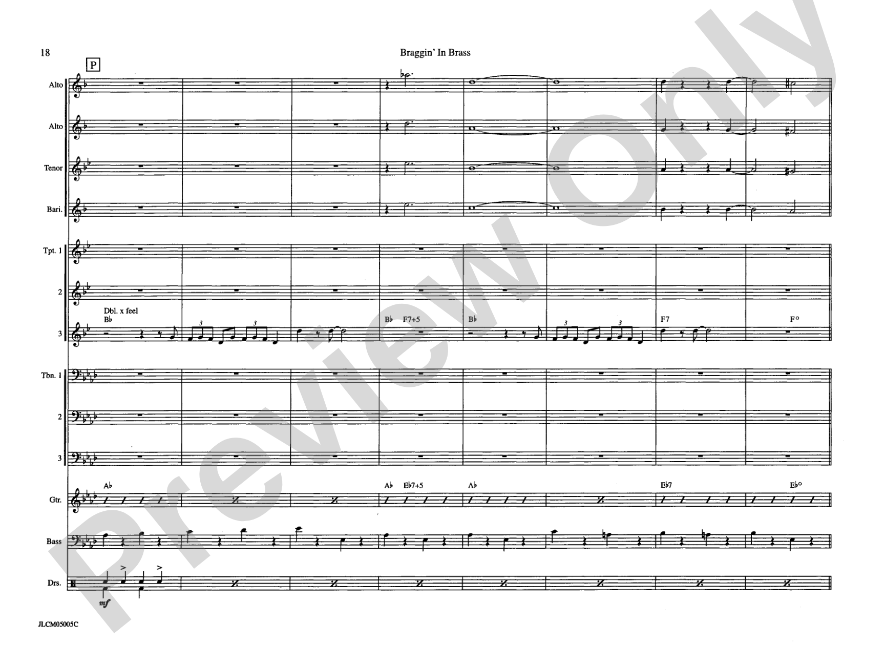 Braggin in Brass: Jazz Ensemble Conductor Score & Parts