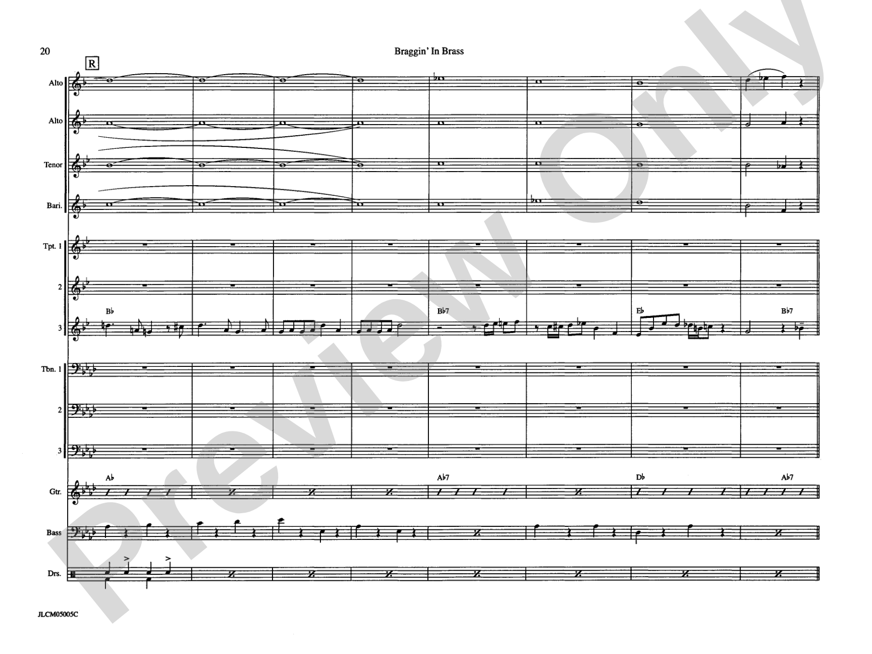 Braggin in Brass: Jazz Ensemble Conductor Score & Parts