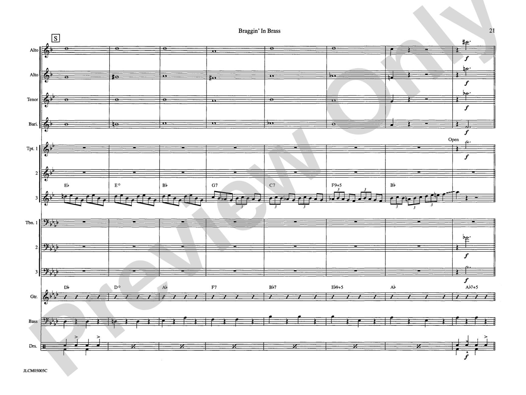 Braggin in Brass: Jazz Ensemble Conductor Score & Parts