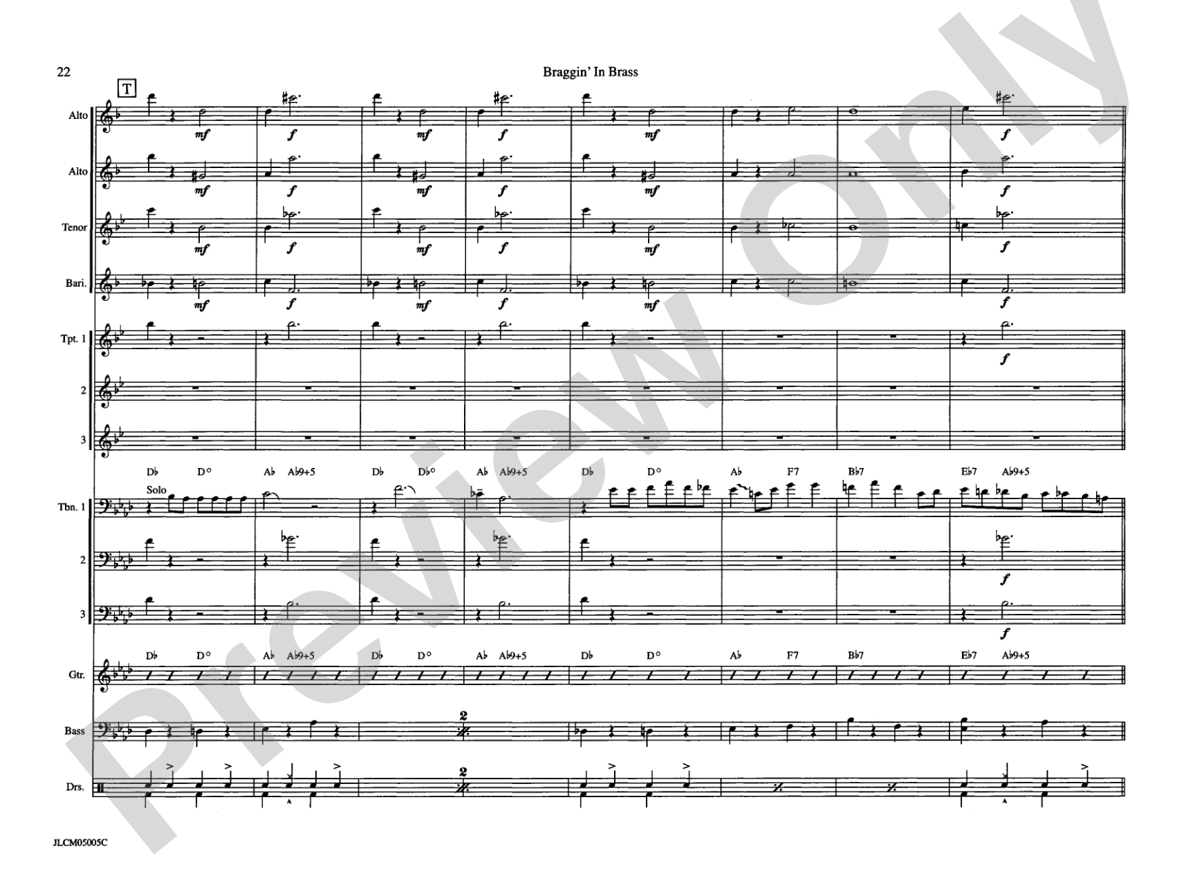Braggin in Brass: Jazz Ensemble Conductor Score & Parts