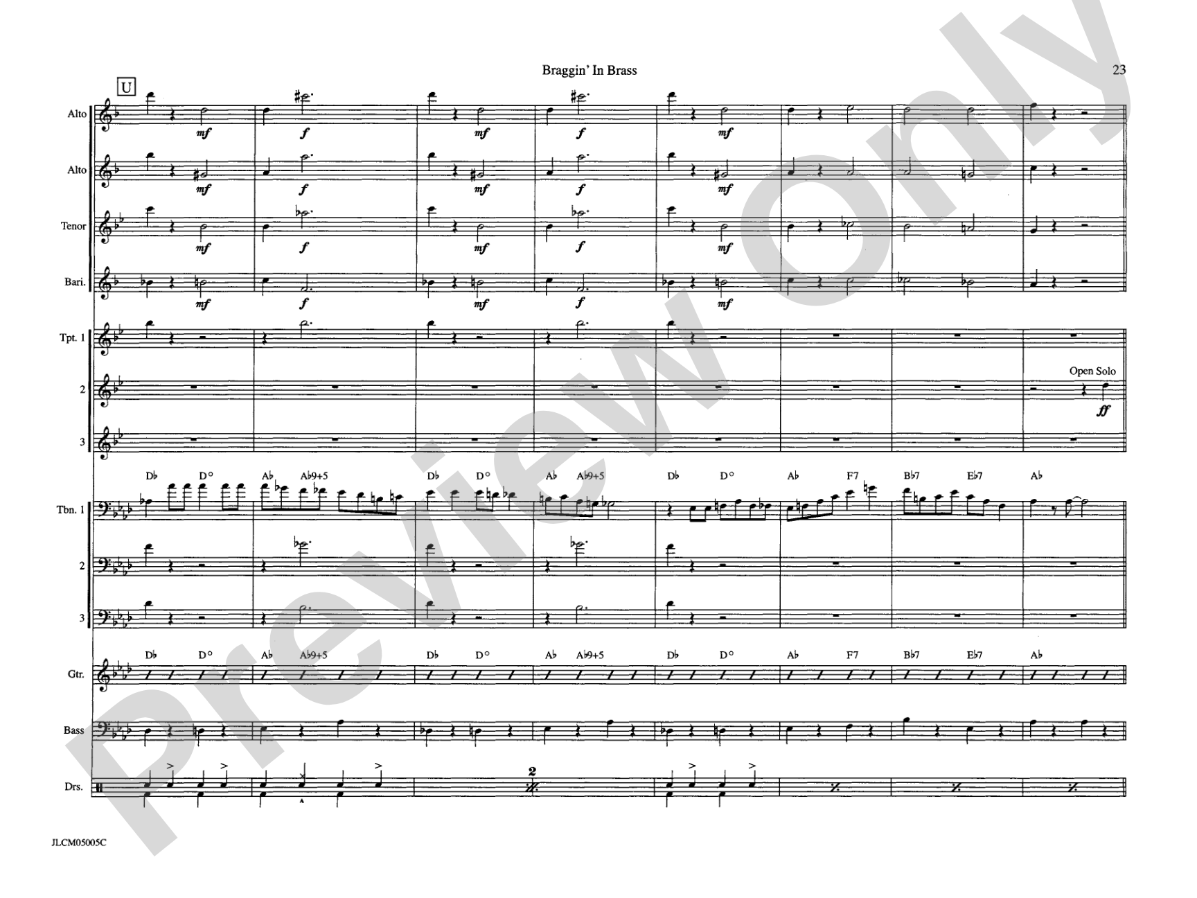 Braggin in Brass: Jazz Ensemble Conductor Score & Parts