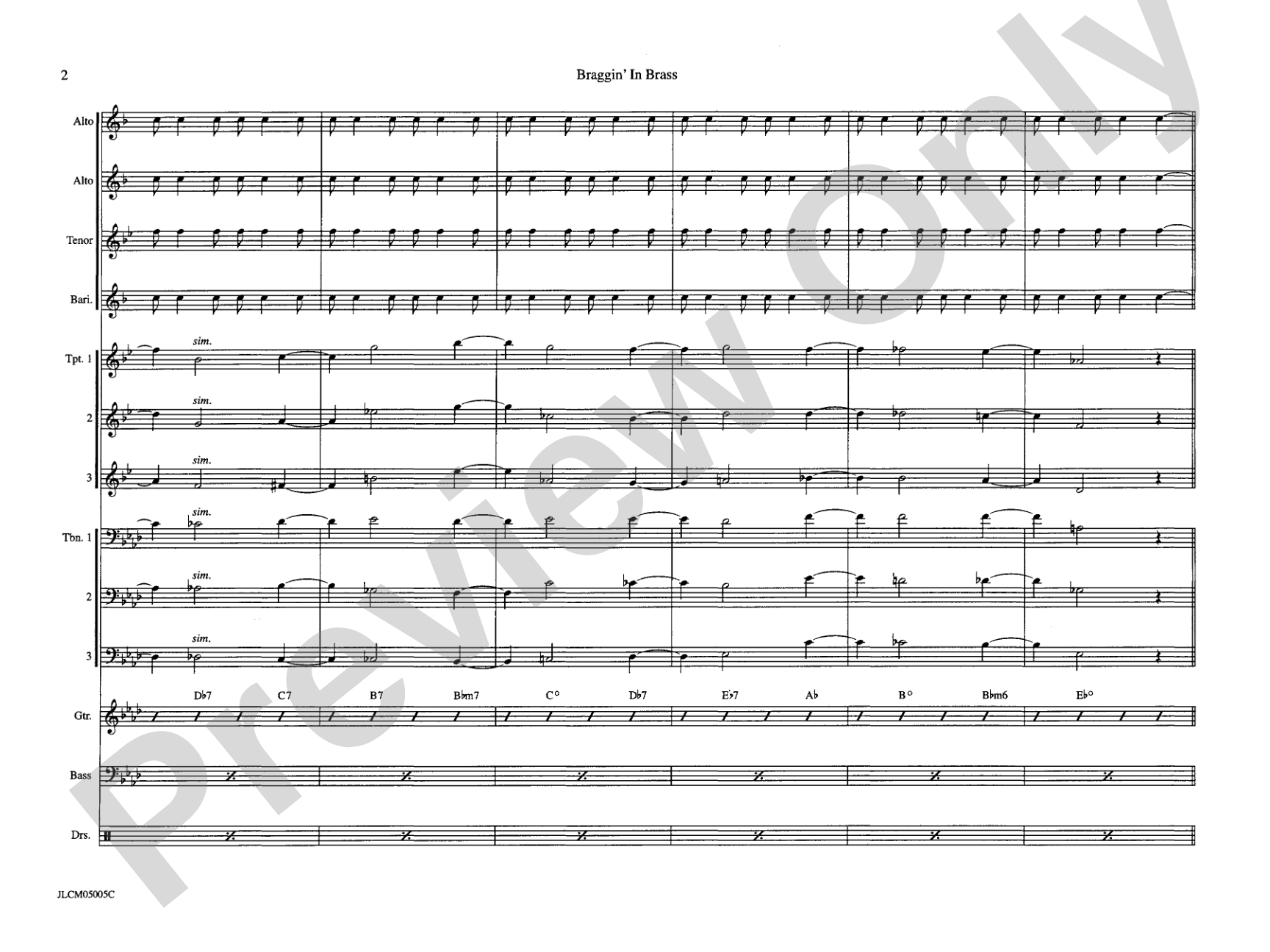 Braggin in Brass: Jazz Ensemble Conductor Score & Parts