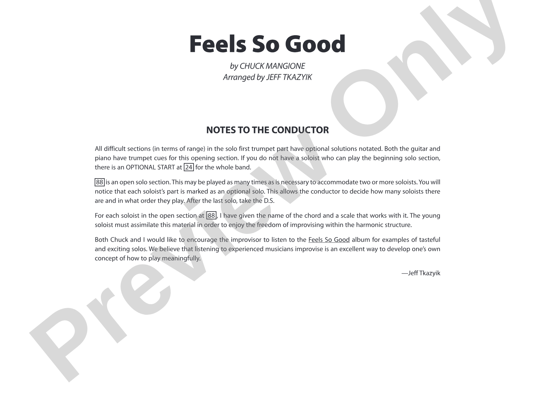 Feels So Good: Jazz Ensemble Conductor Score & Parts
