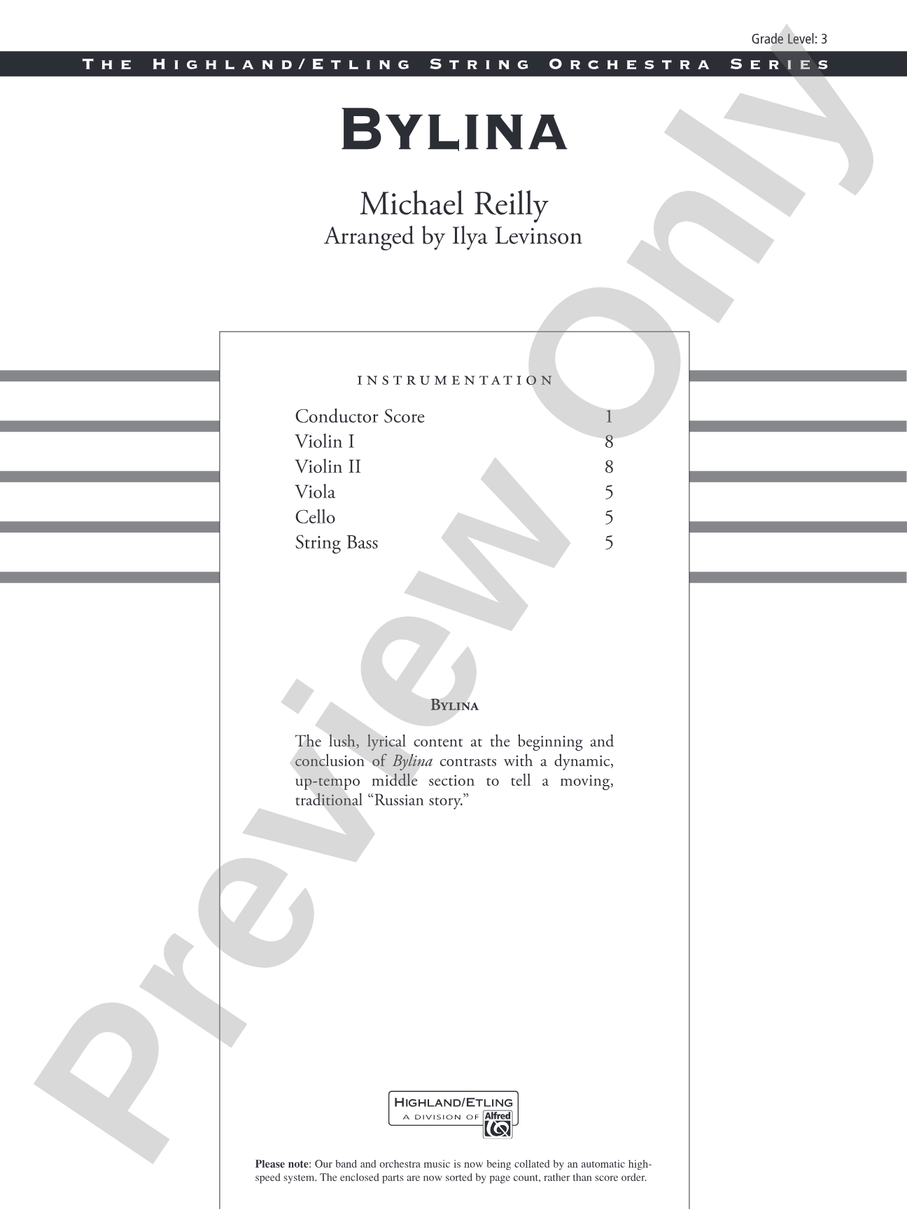 Bylina: String Orchestra Conductor Score & Parts
