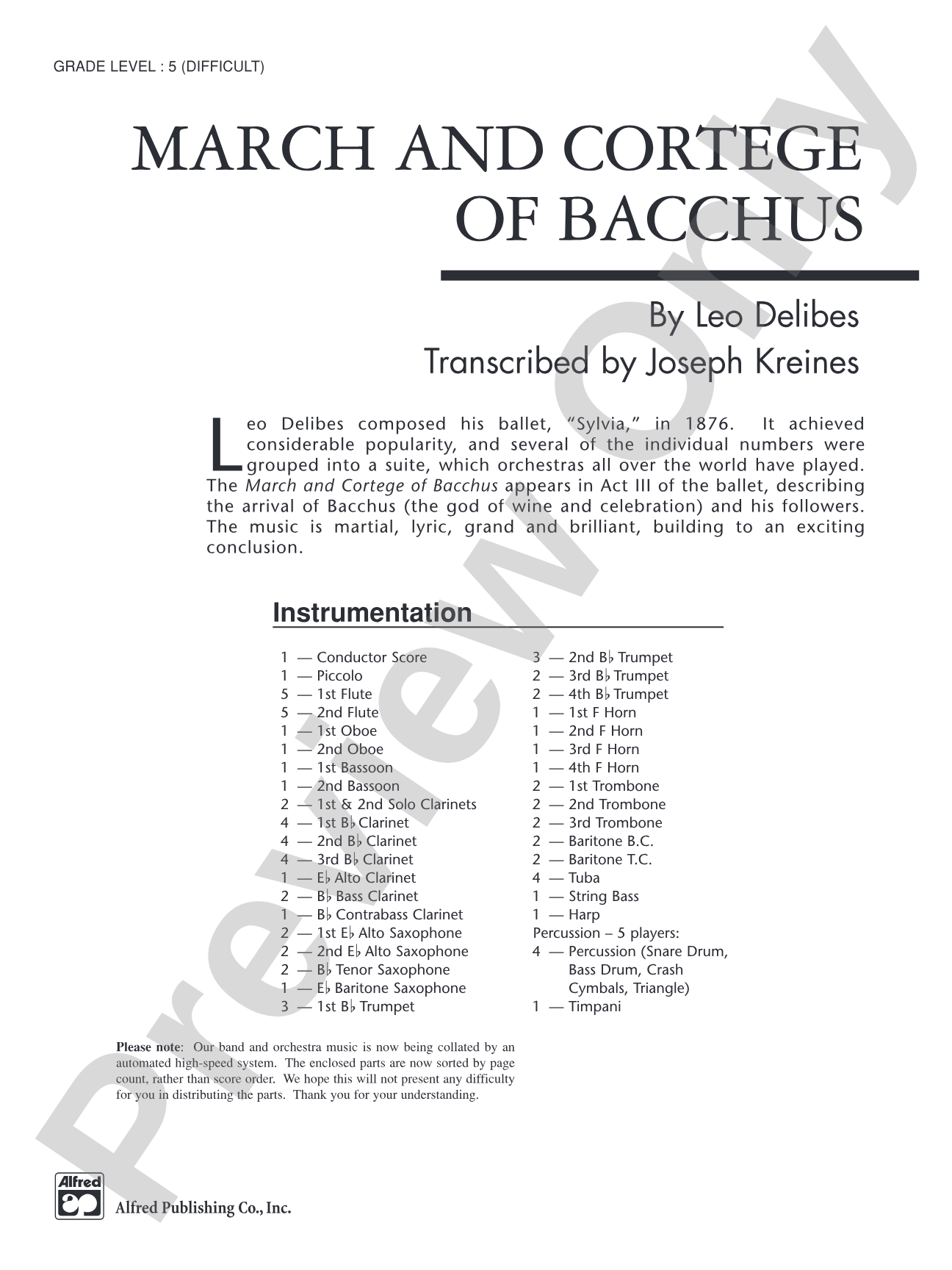 March and Cortege of Bacchus: Concert Band Conductor Score & Parts