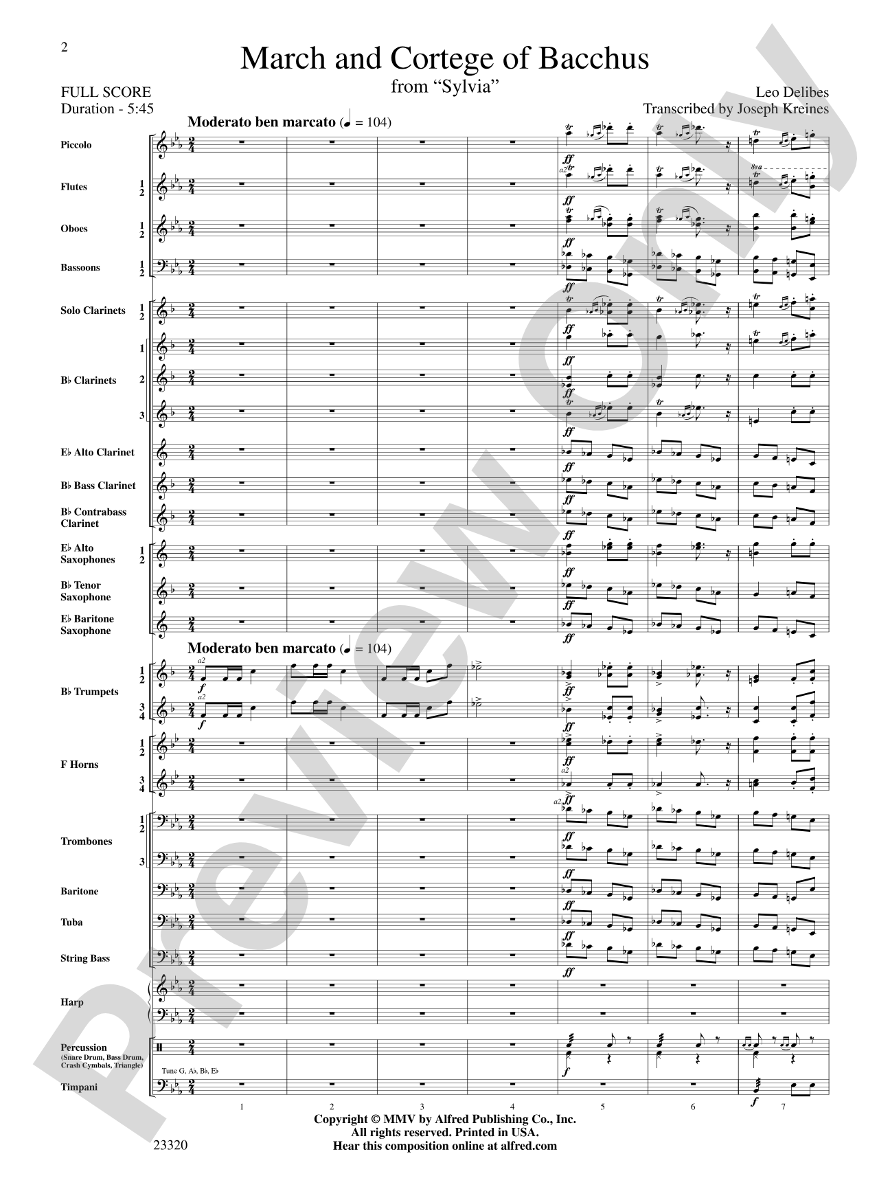 March and Cortege of Bacchus: Concert Band Conductor Score & Parts