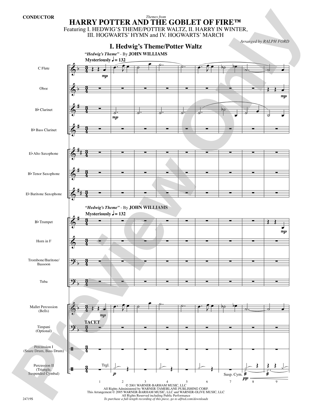 Harry Potter and the Goblet of Fire, Themes from: Concert Band Conductor Score & Parts
