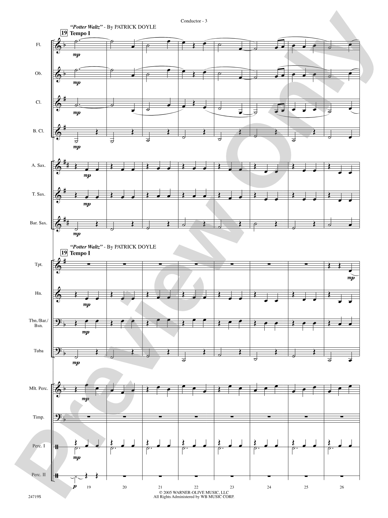 Harry Potter and the Goblet of Fire, Themes from: Concert Band Conductor Score & Parts