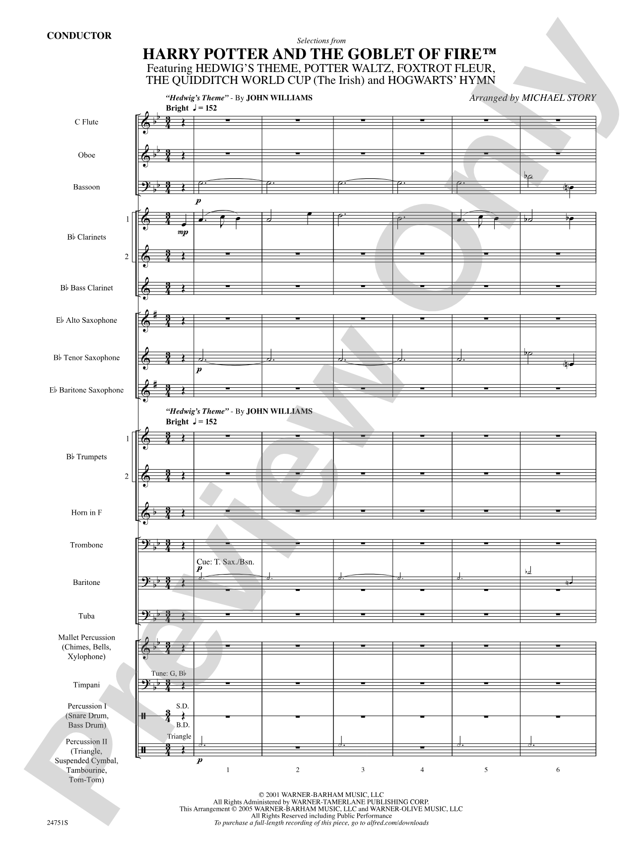 Harry Potter and the Goblet of Fire, Selections from: Concert Band Conductor Score & Parts