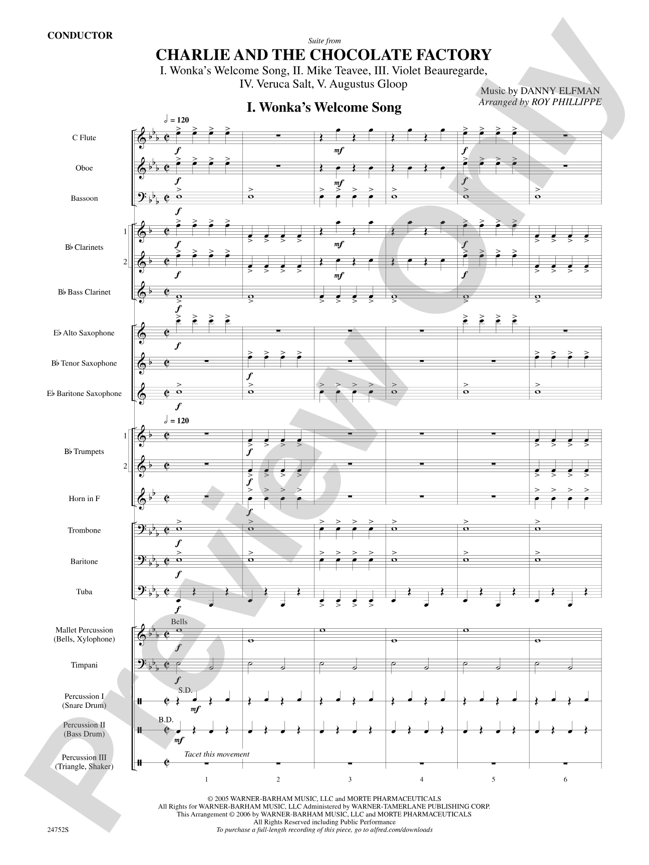 Charlie and the Chocolate Factory, Suite from: Concert Band Conductor Score & Parts