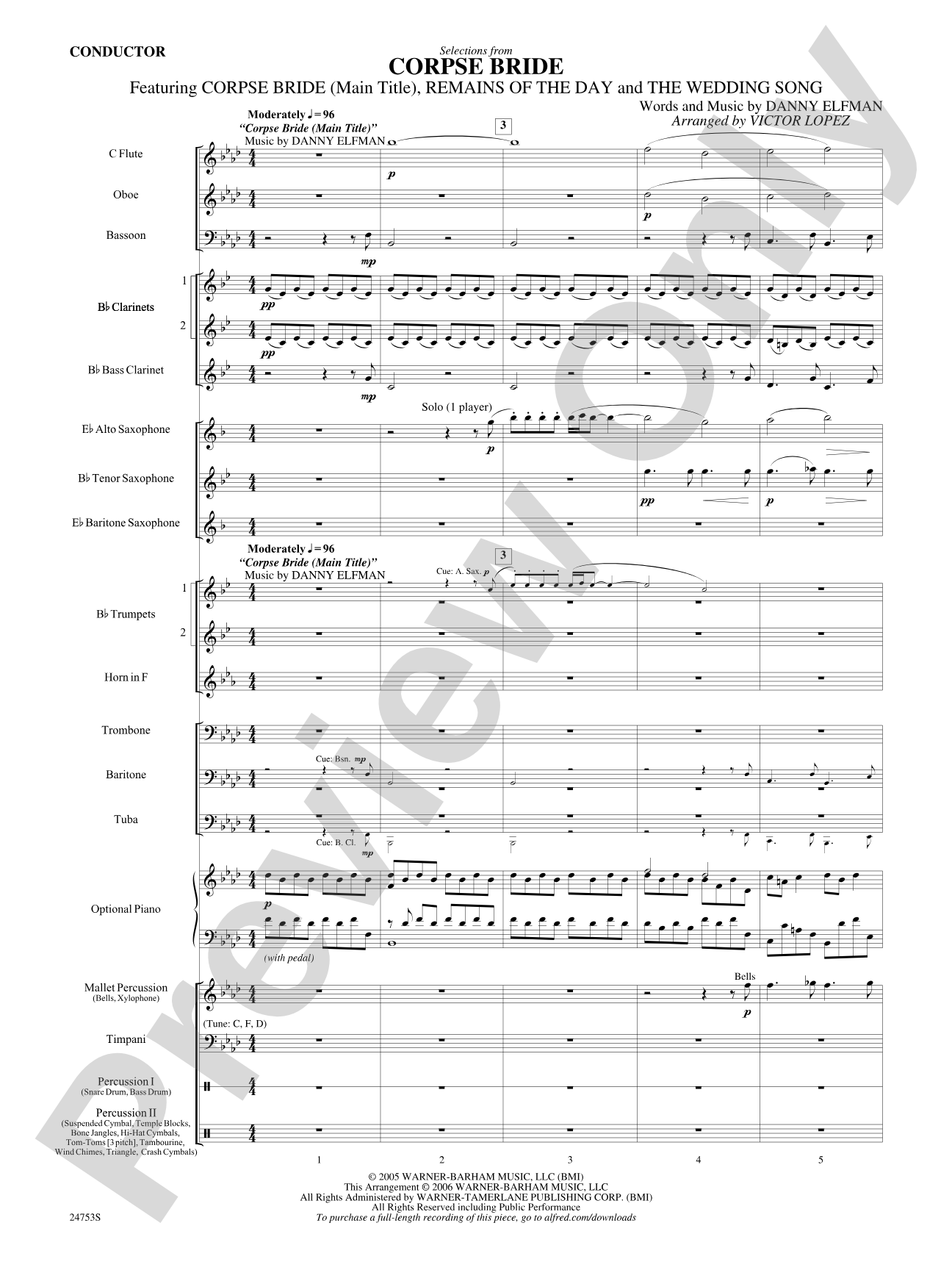 Corpse Bride, Selections from: Concert Band Conductor Score & Parts