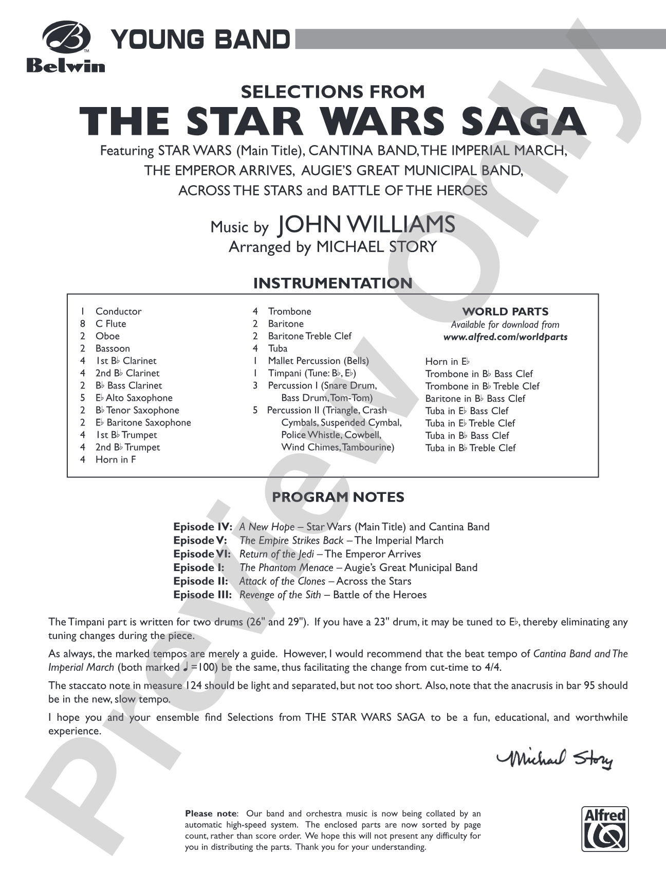 The Star Wars® Saga, Selections from: Concert Band Conductor Score & Parts