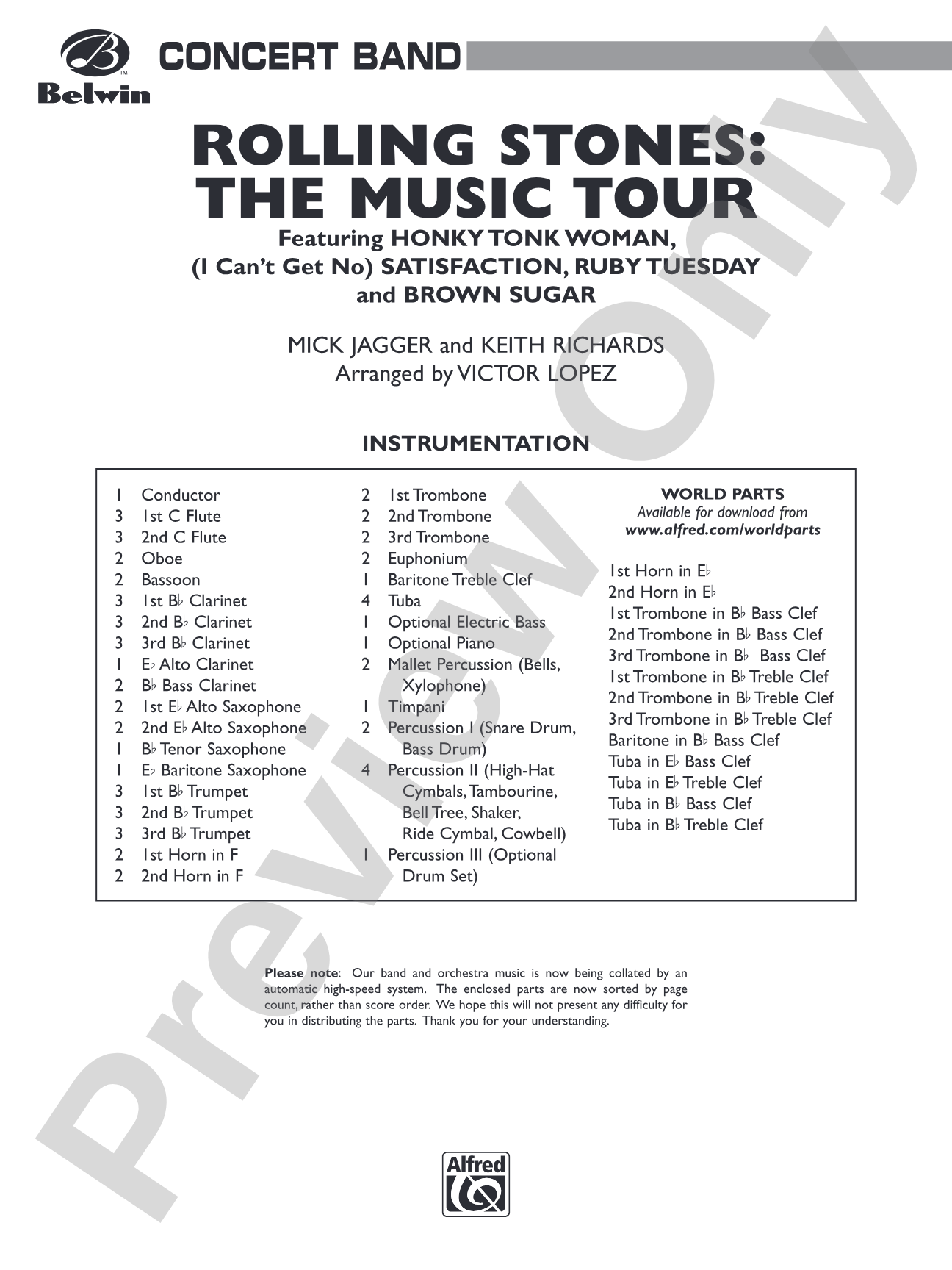Rolling Stones: The Music Tour: Concert Band Conductor Score & Parts