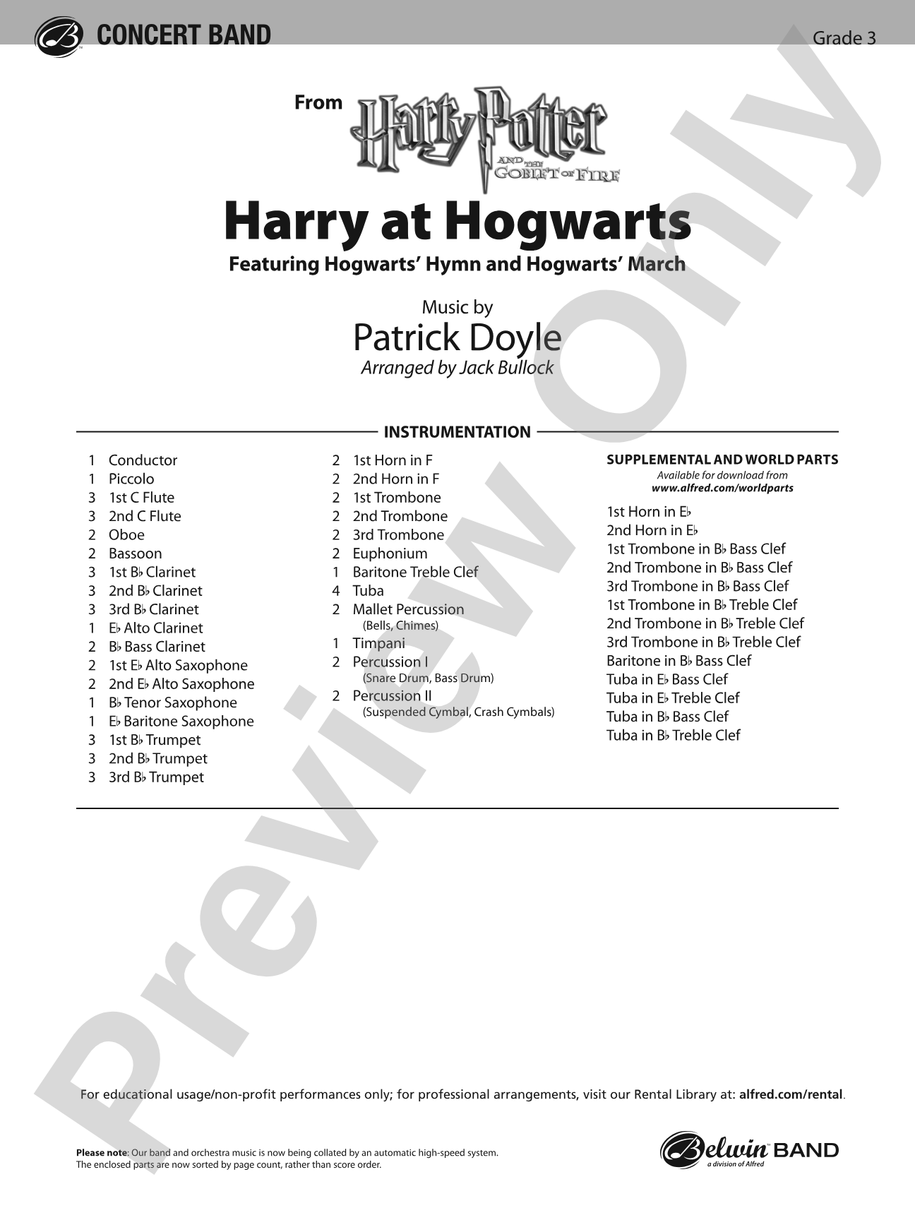 Harry at Hogwarts (from Harry Potter and the Goblet of Fire): Concert Band Conductor Score & Parts