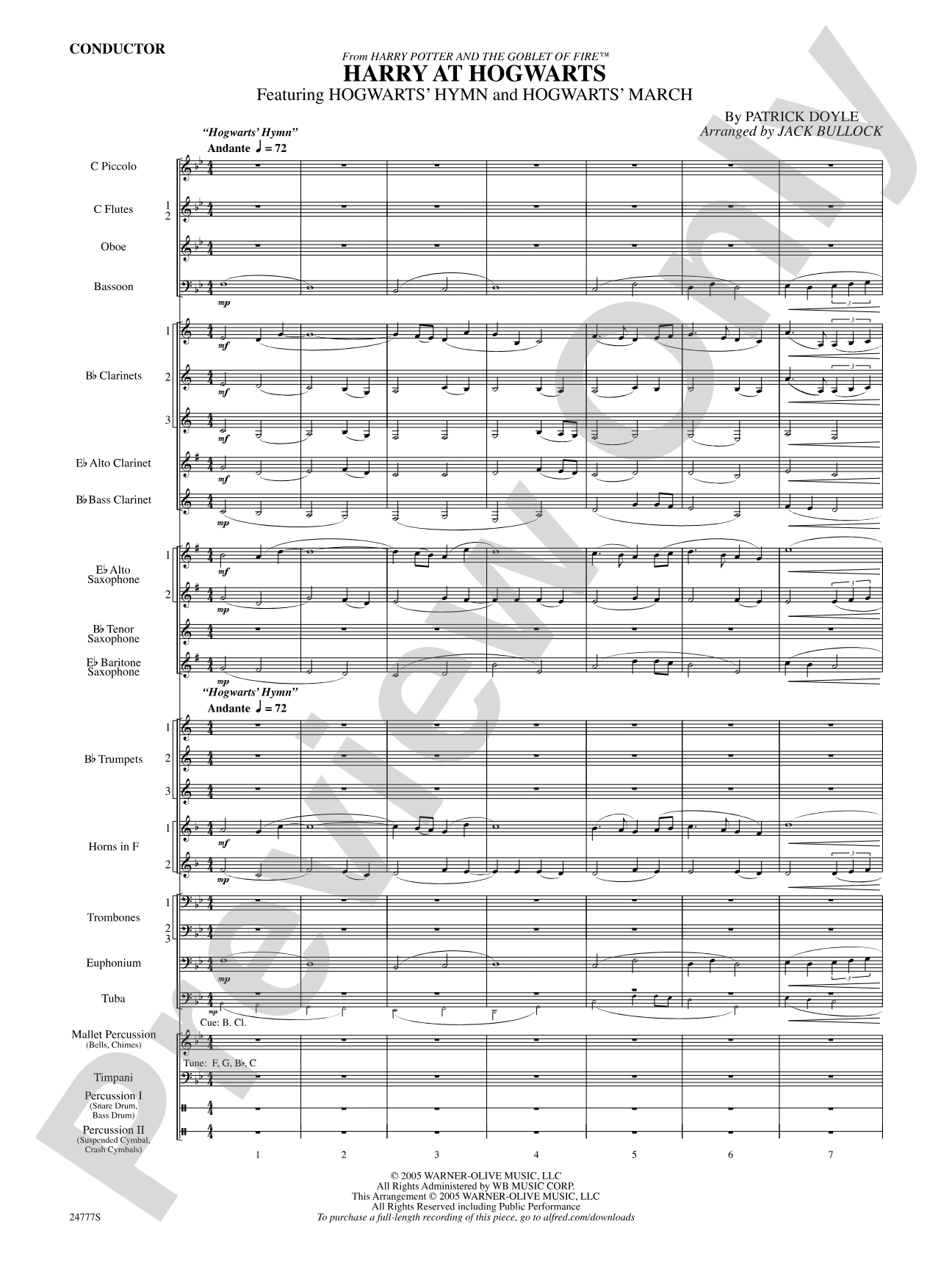 Harry at Hogwarts (from Harry Potter and the Goblet of Fire): Concert Band Conductor Score & Parts