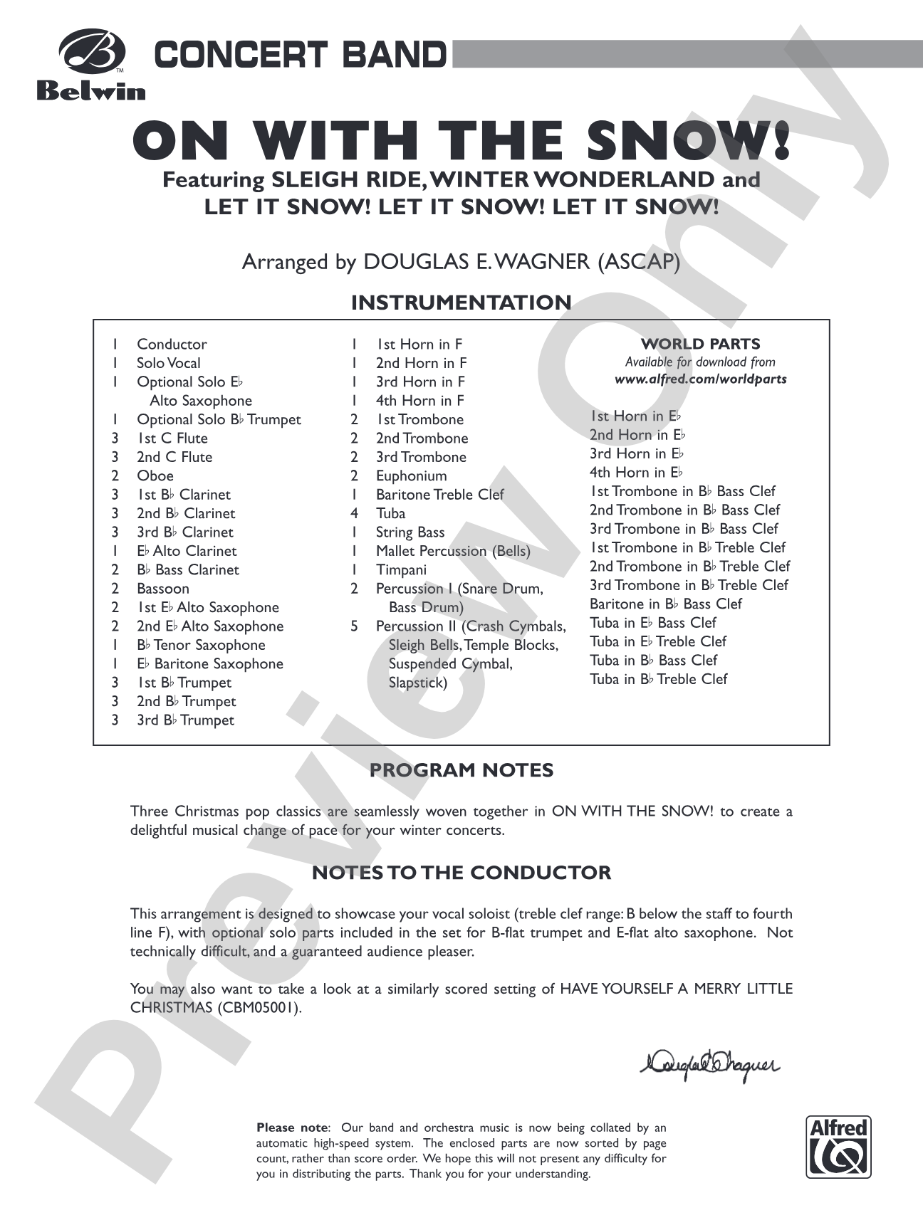 On with the Snow!: Concert Band Conductor Score & Parts