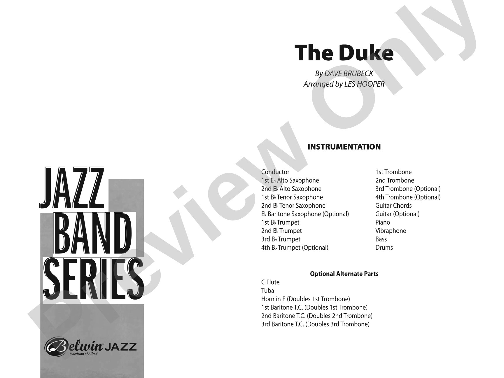 The Duke: Jazz Ensemble Conductor Score & Parts