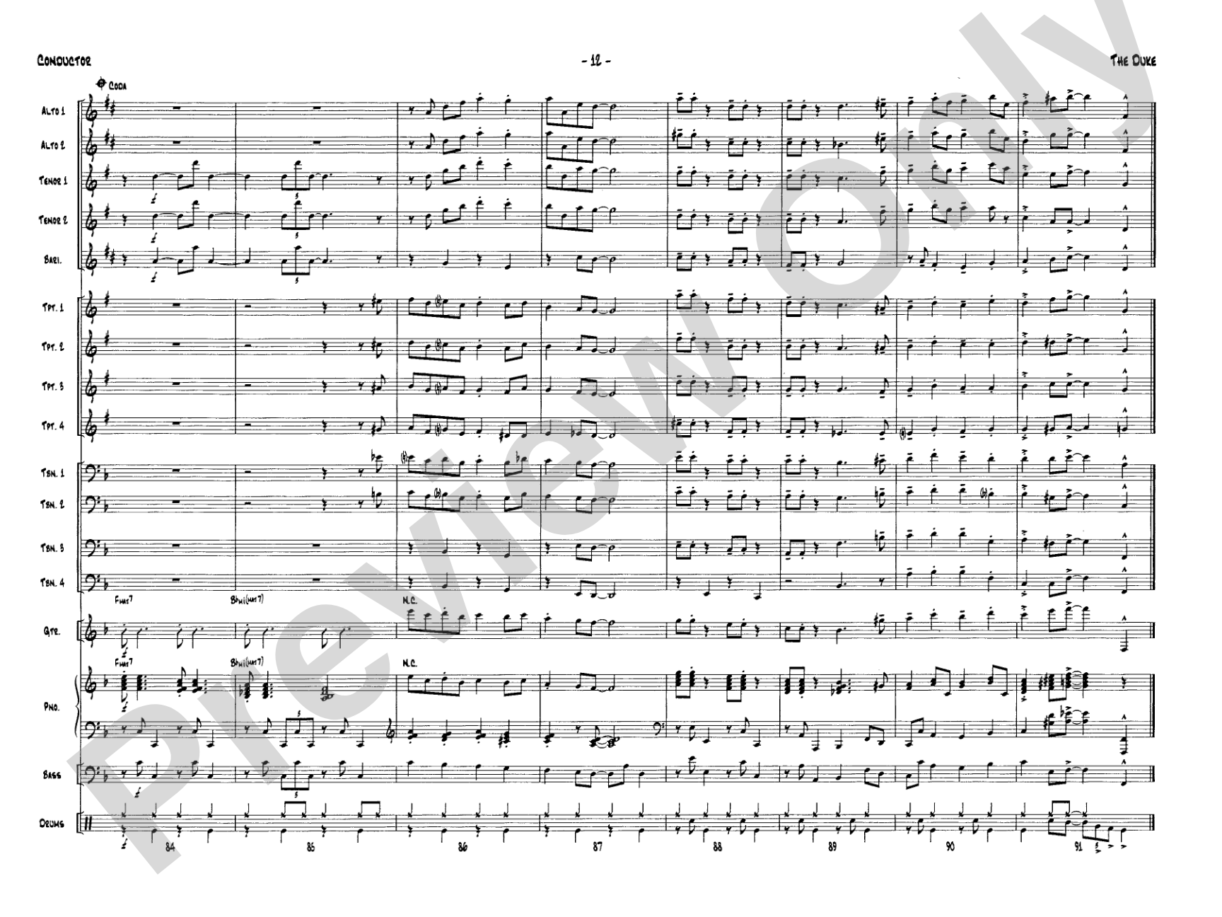 The Duke: Jazz Ensemble Conductor Score & Parts