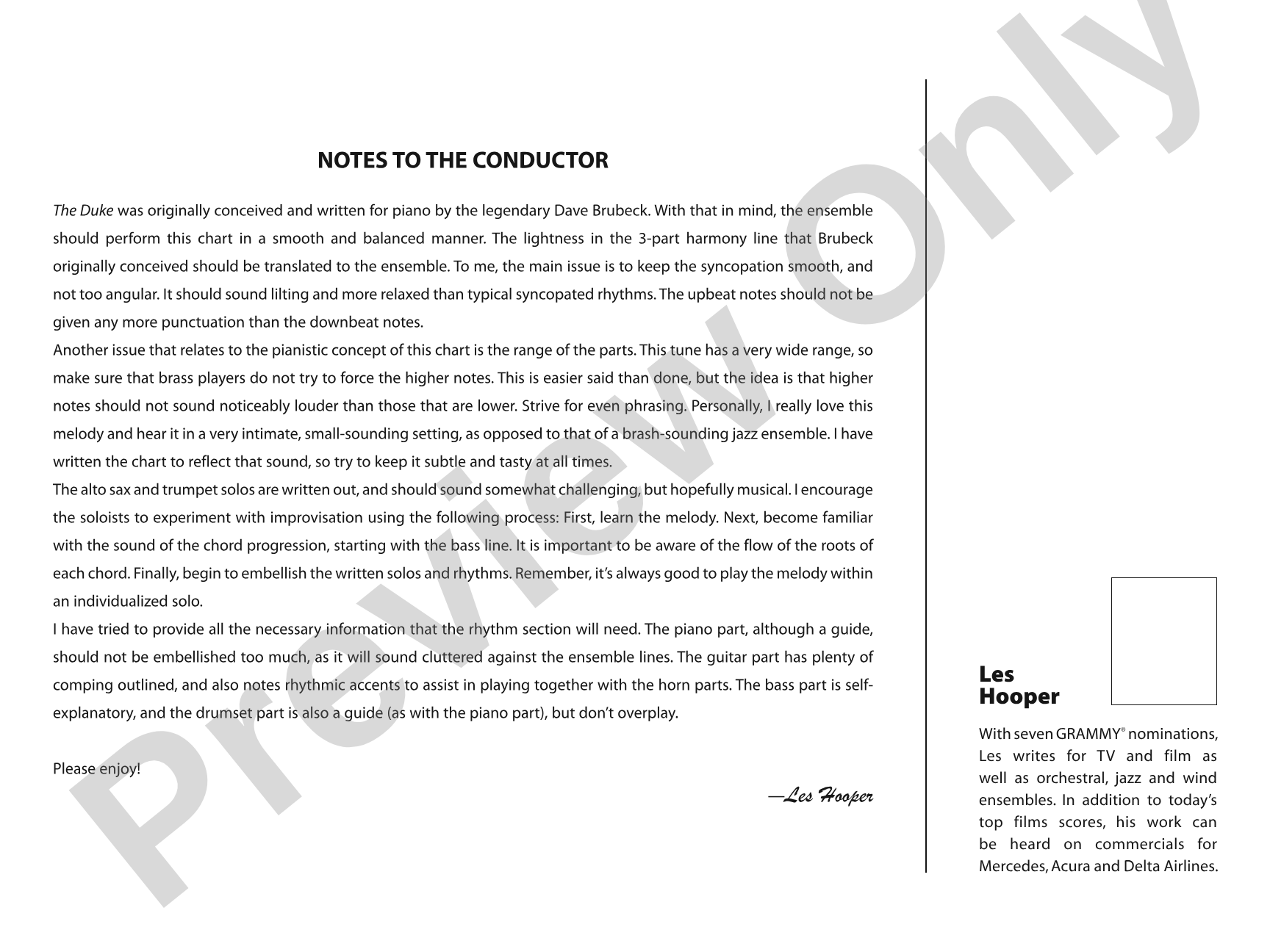 The Duke: Jazz Ensemble Conductor Score & Parts