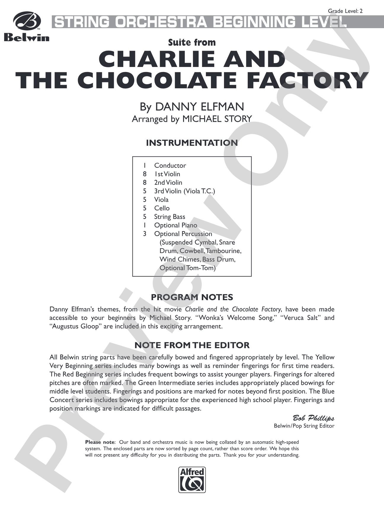Charlie and the Chocolate Factory, Suite from: String Orchestra Conductor Score & Parts