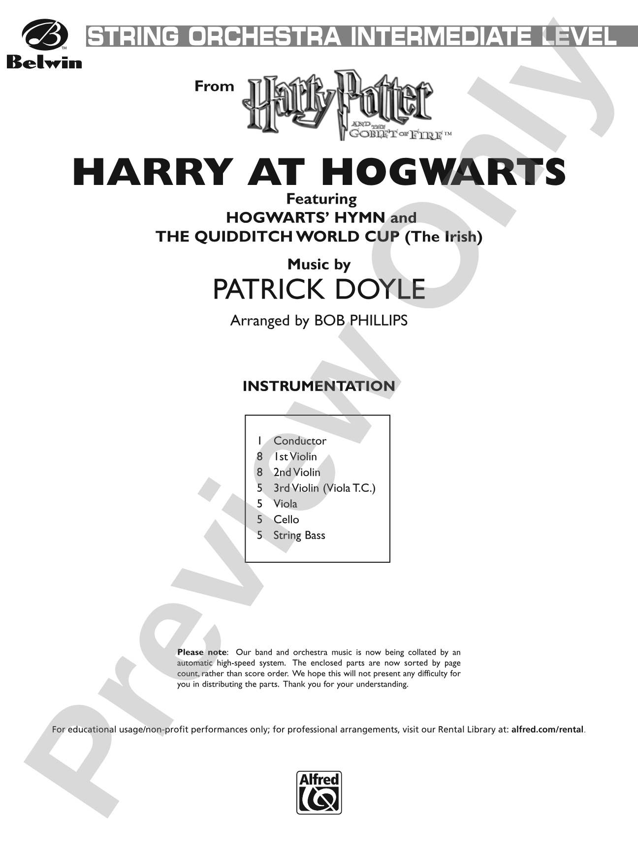 Harry at Hogwarts, Themes from Harry Potter and the Goblet of Fire™: String Orchestra Conductor Score & Parts