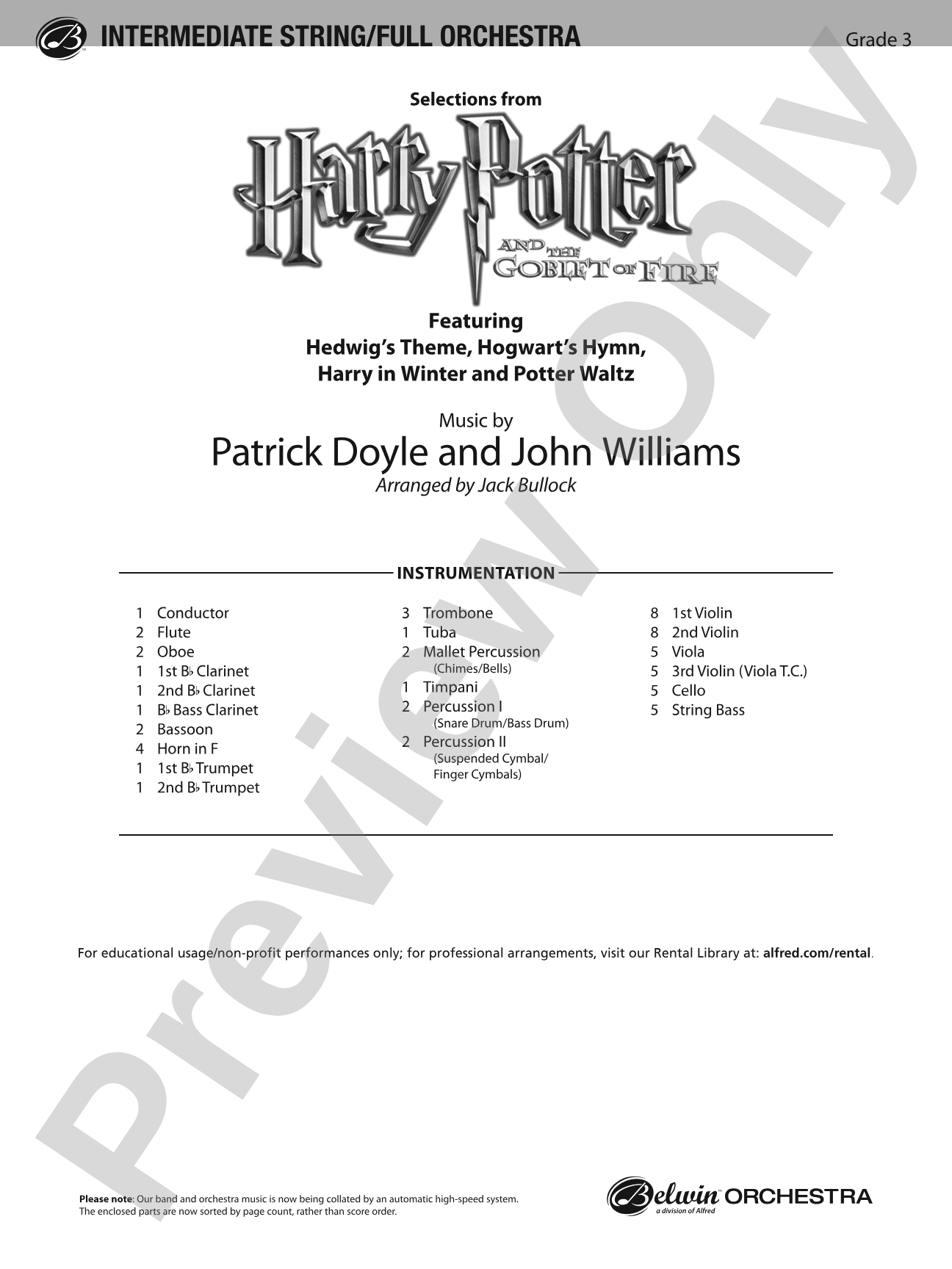Harry Potter and the Goblet of Fire,™ Selections from: Full Orchestra Conductor Score & Parts
