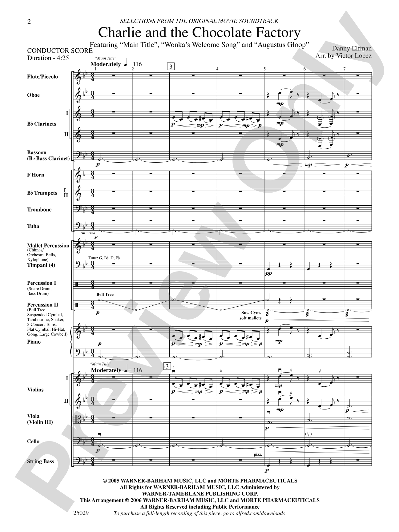 Charlie and the Chocolate Factory, Selections from: Full Orchestra Conductor Score & Parts