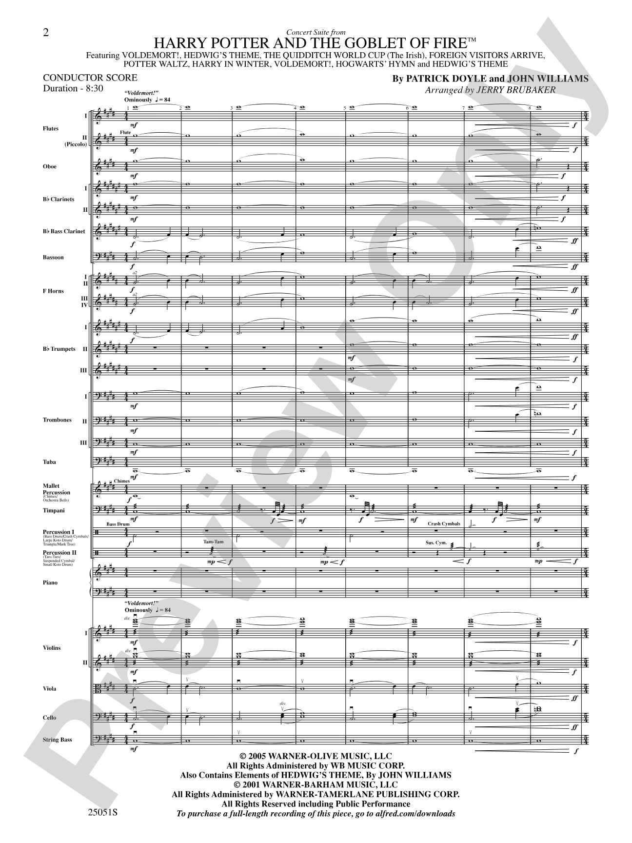 Harry Potter and the Goblet of Fire,™ Concert Suite from: Full Orchestra Conductor Score & Parts