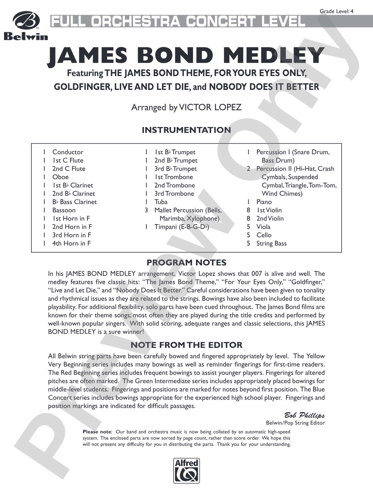 James Bond Medley: Full Orchestra Conductor Score & Parts