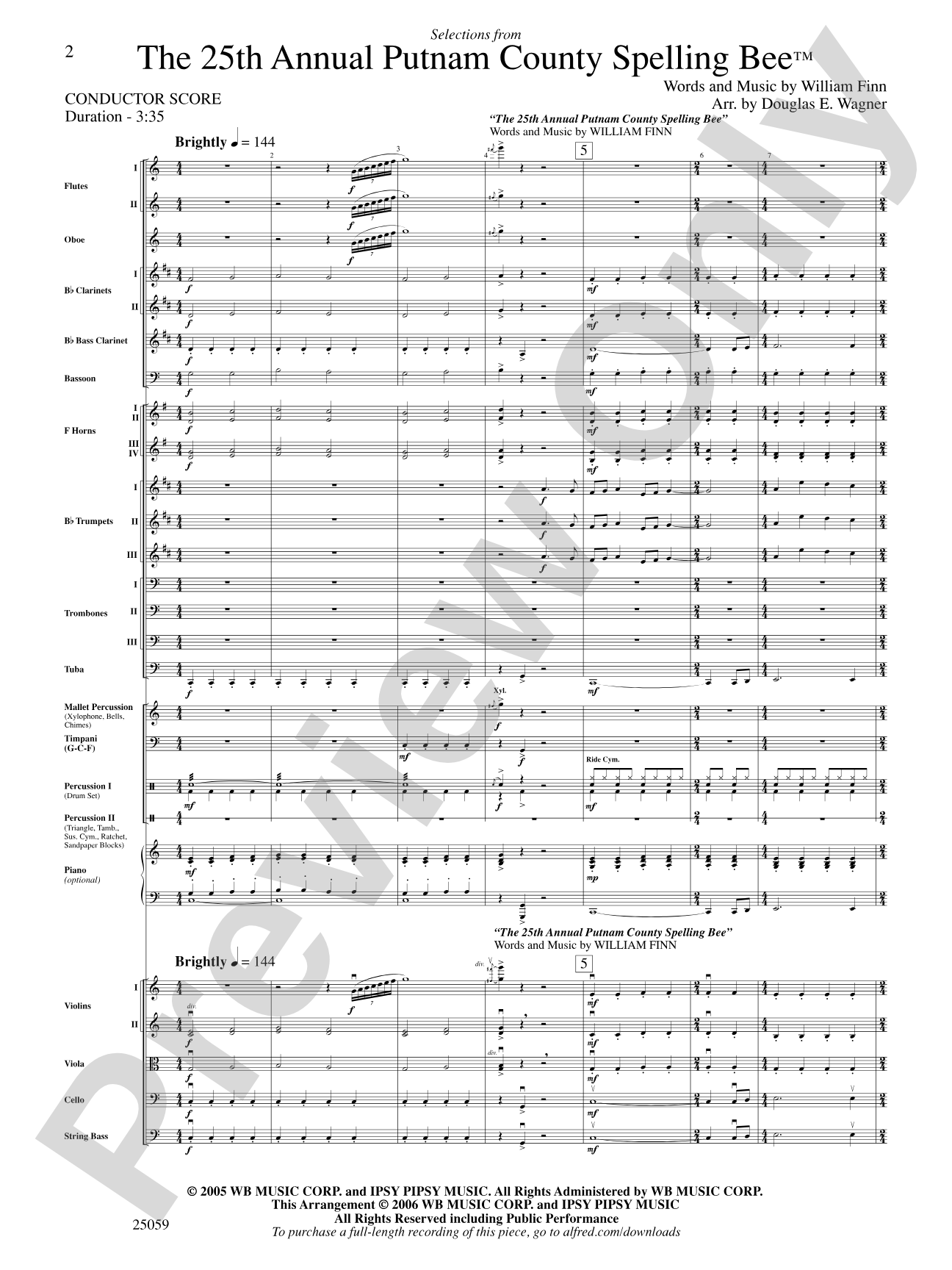 The 25th Annual Putnam County Spelling Bee,™ Selections from: Full Orchestra Conductor Score & Parts