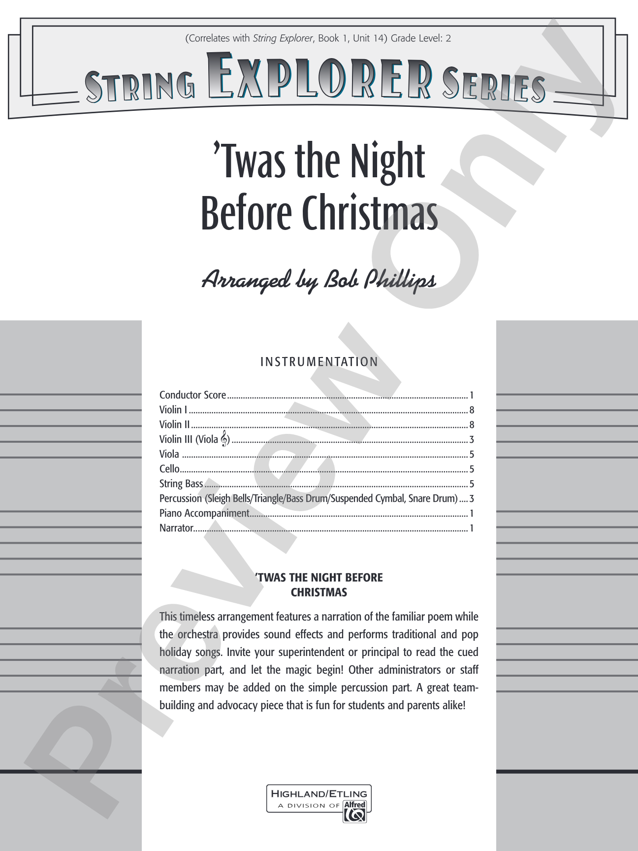 'Twas the Night Before Christmas: String Orchestra Conductor Score & Parts