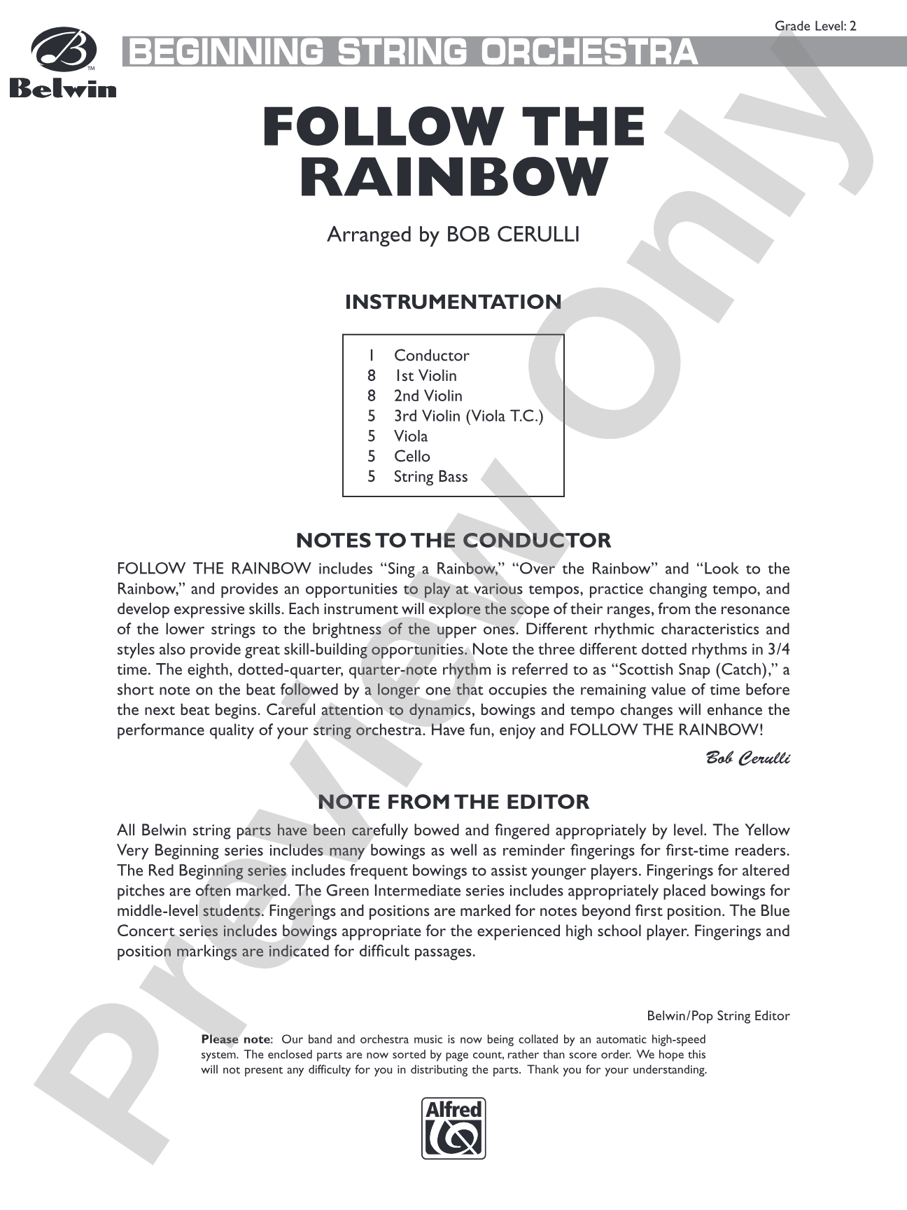 Follow the Rainbow: String Orchestra Conductor Score & Parts