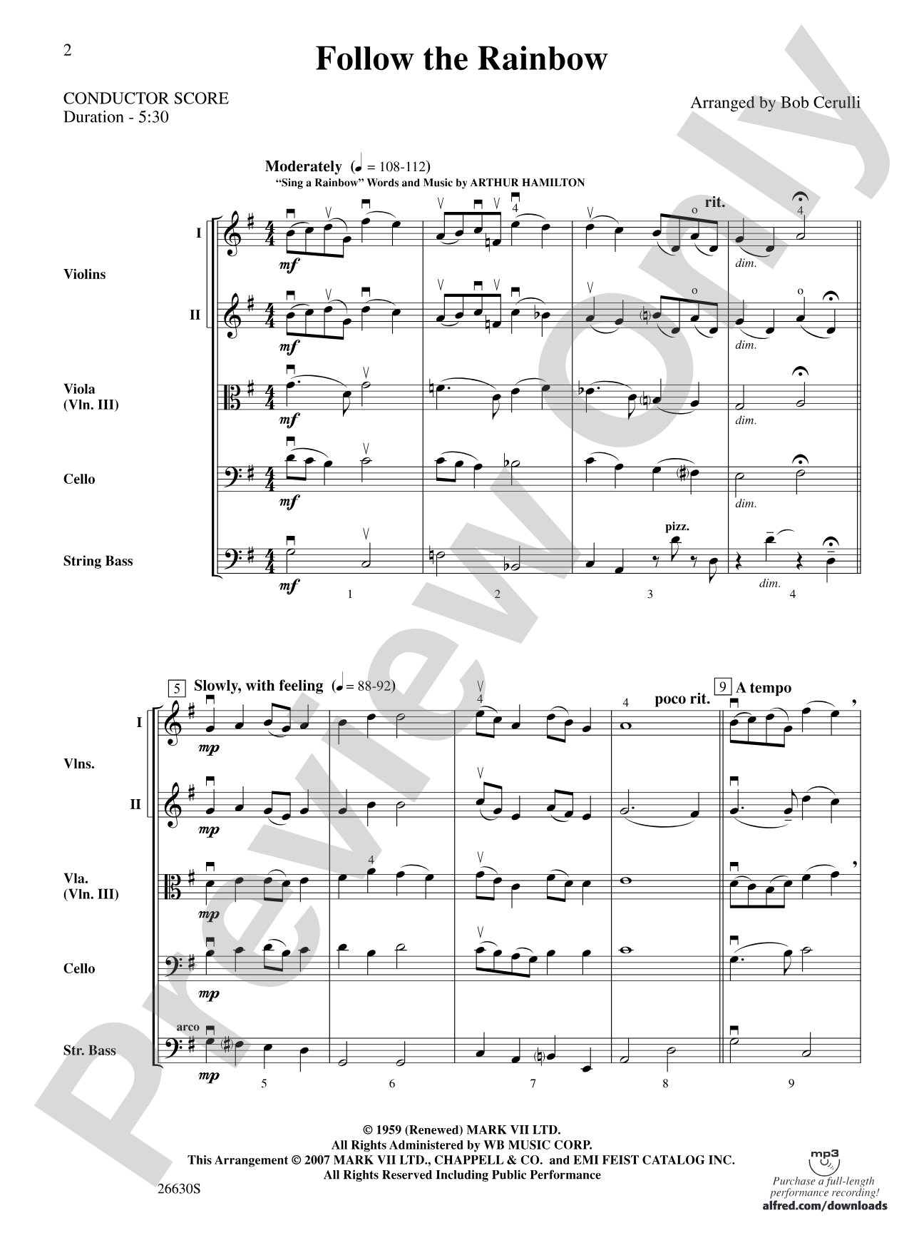 Follow the Rainbow: String Orchestra Conductor Score & Parts