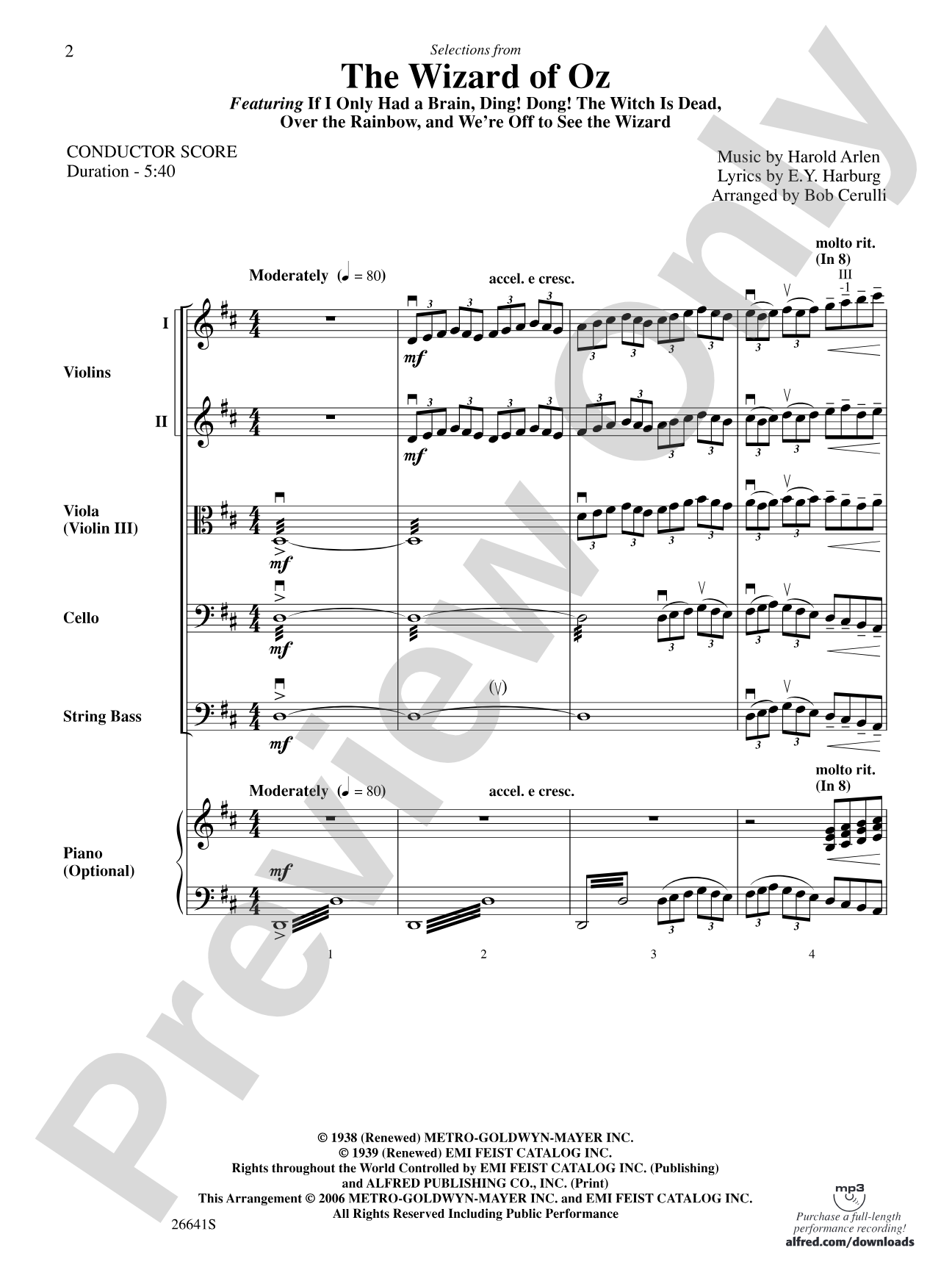 The Wizard of Oz: String Orchestra Conductor Score & Parts