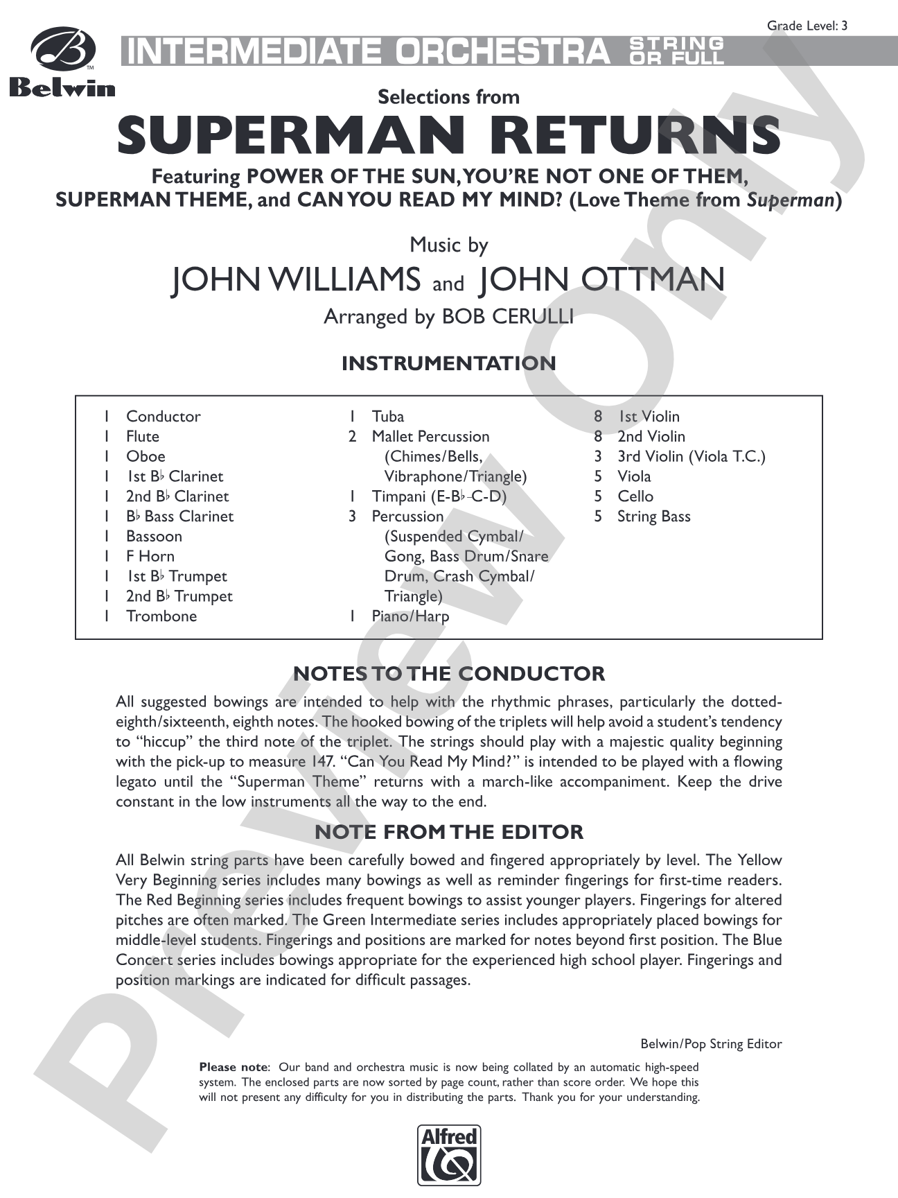 Superman Returns: Full Orchestra Conductor Score & Parts