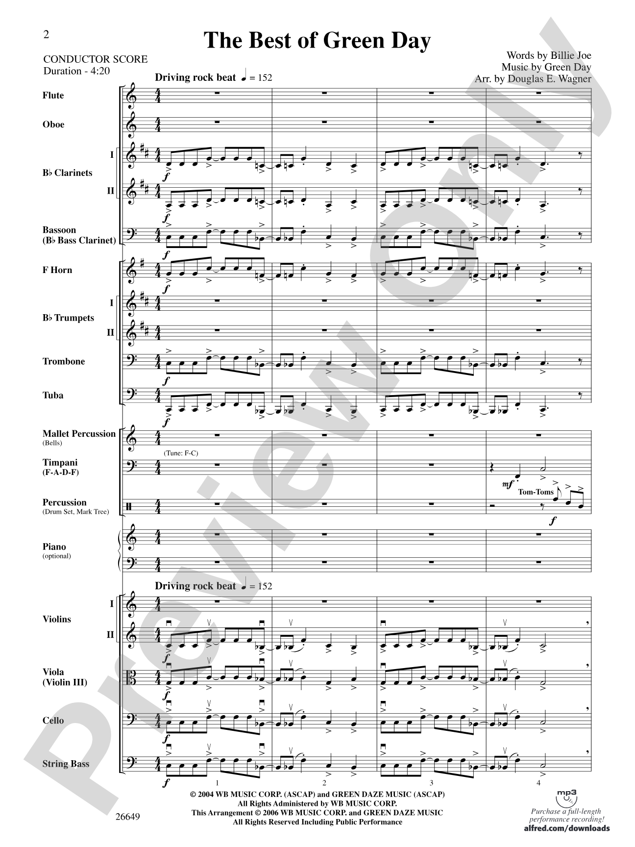 The Best of Green Day: Full Orchestra Conductor Score & Parts