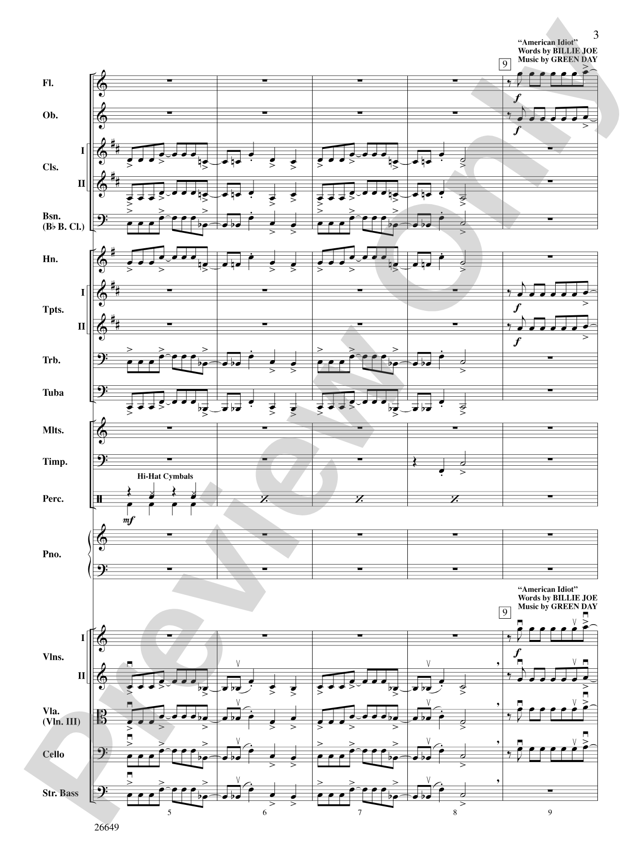 The Best of Green Day: Full Orchestra Conductor Score & Parts
