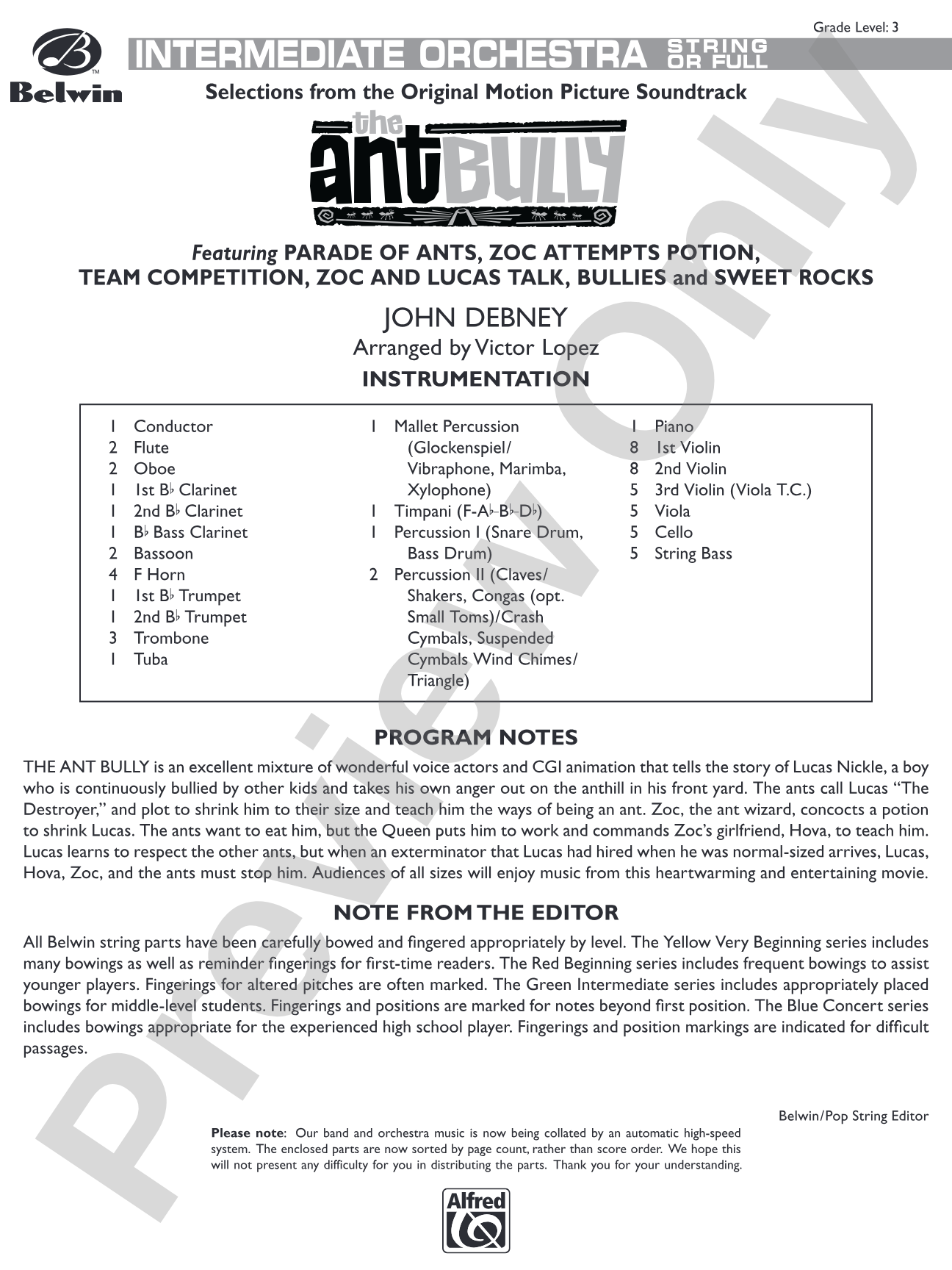The Ant Bully: Full Orchestra Conductor Score & Parts