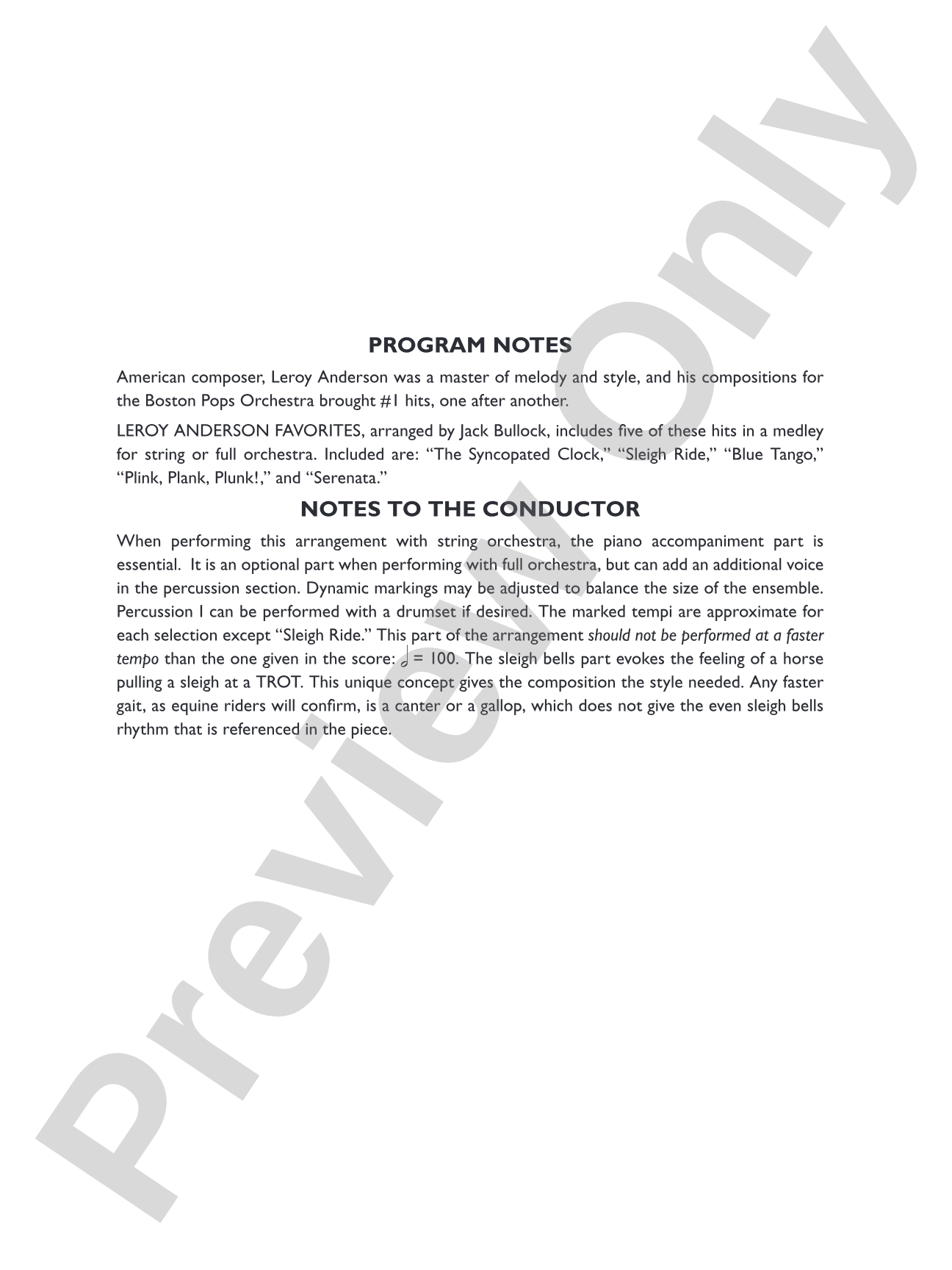 Leroy Anderson Favorites: Full Orchestra Conductor Score & Parts