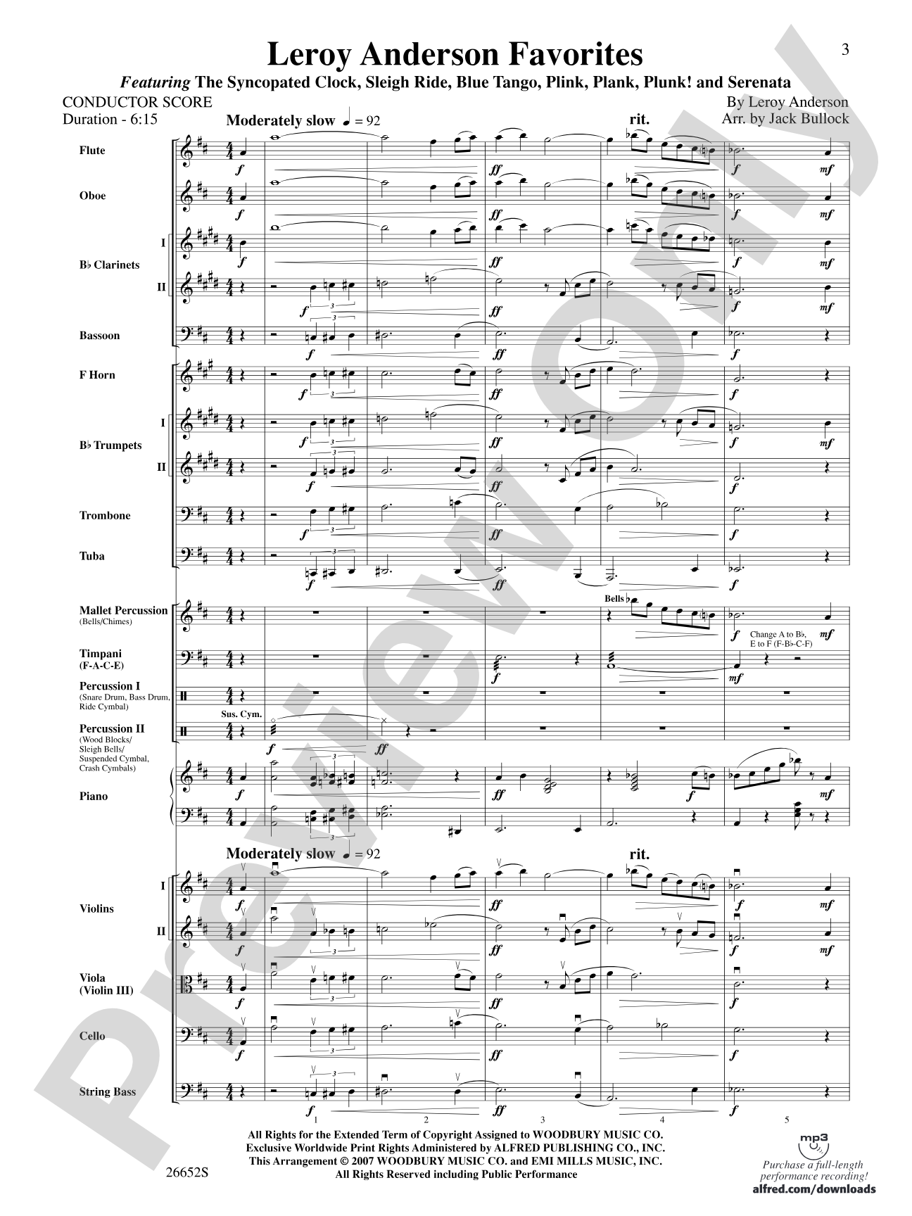 Leroy Anderson Favorites: Full Orchestra Conductor Score & Parts