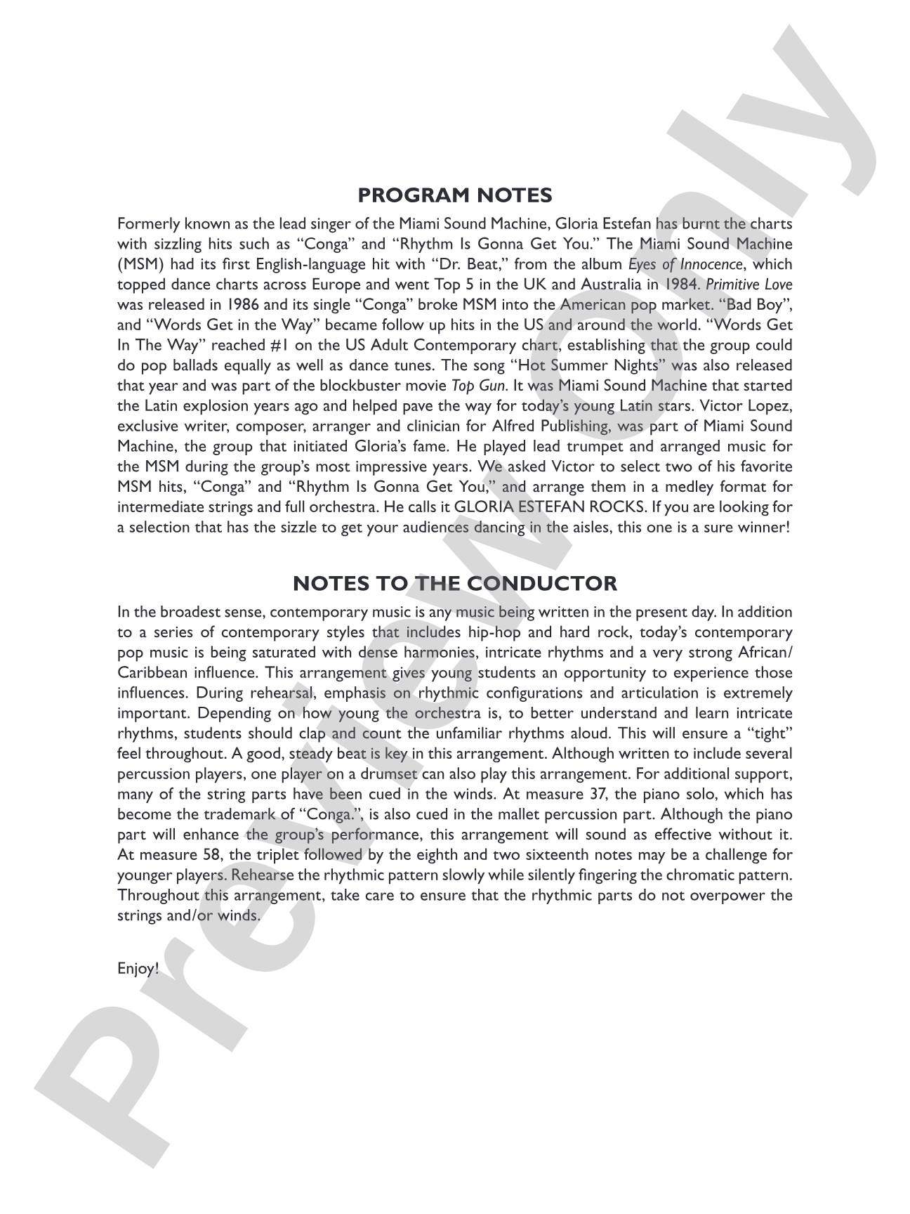 Gloria Estefan Rocks: Full Orchestra Conductor Score & Parts