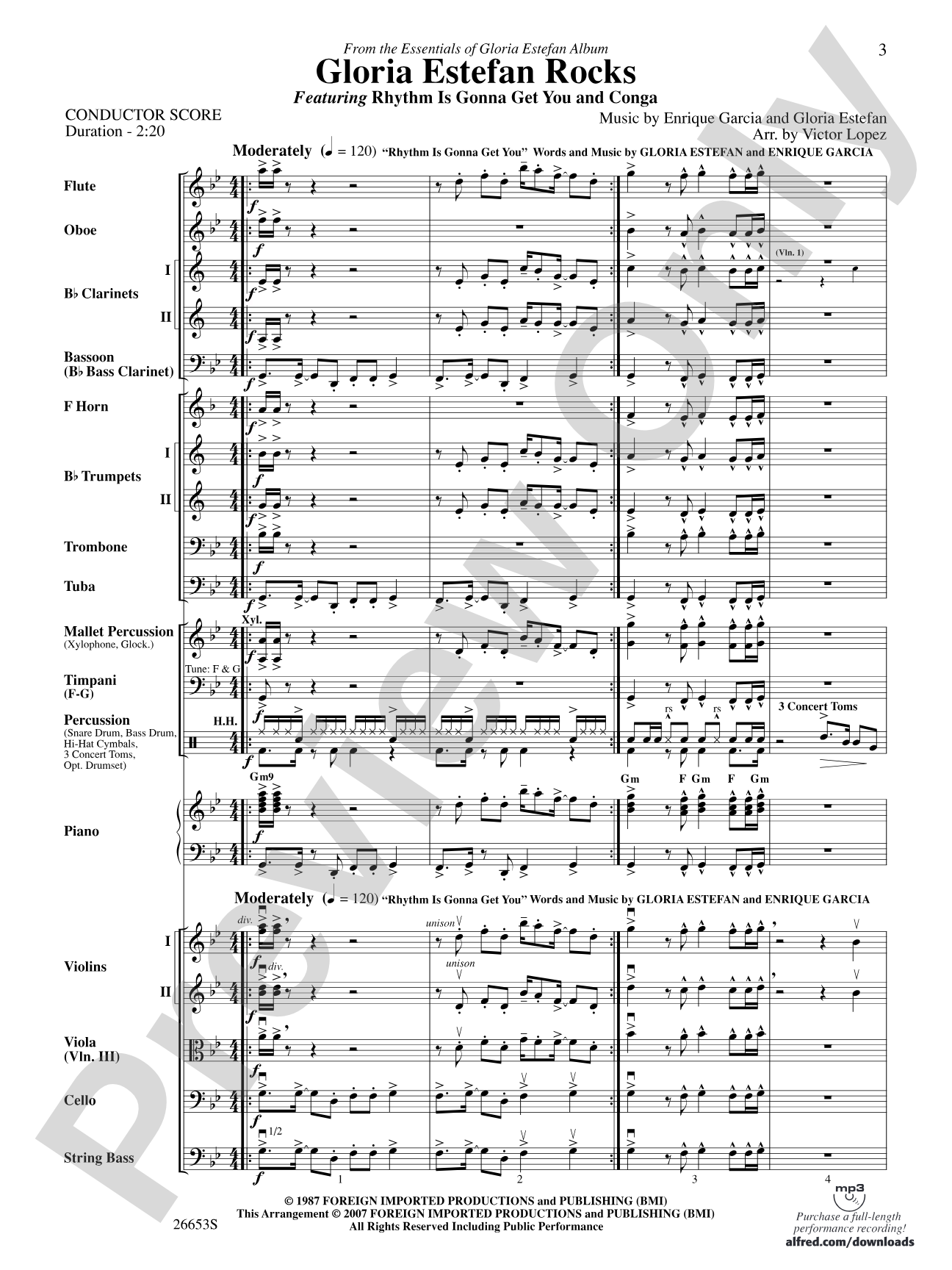 Gloria Estefan Rocks: Full Orchestra Conductor Score & Parts