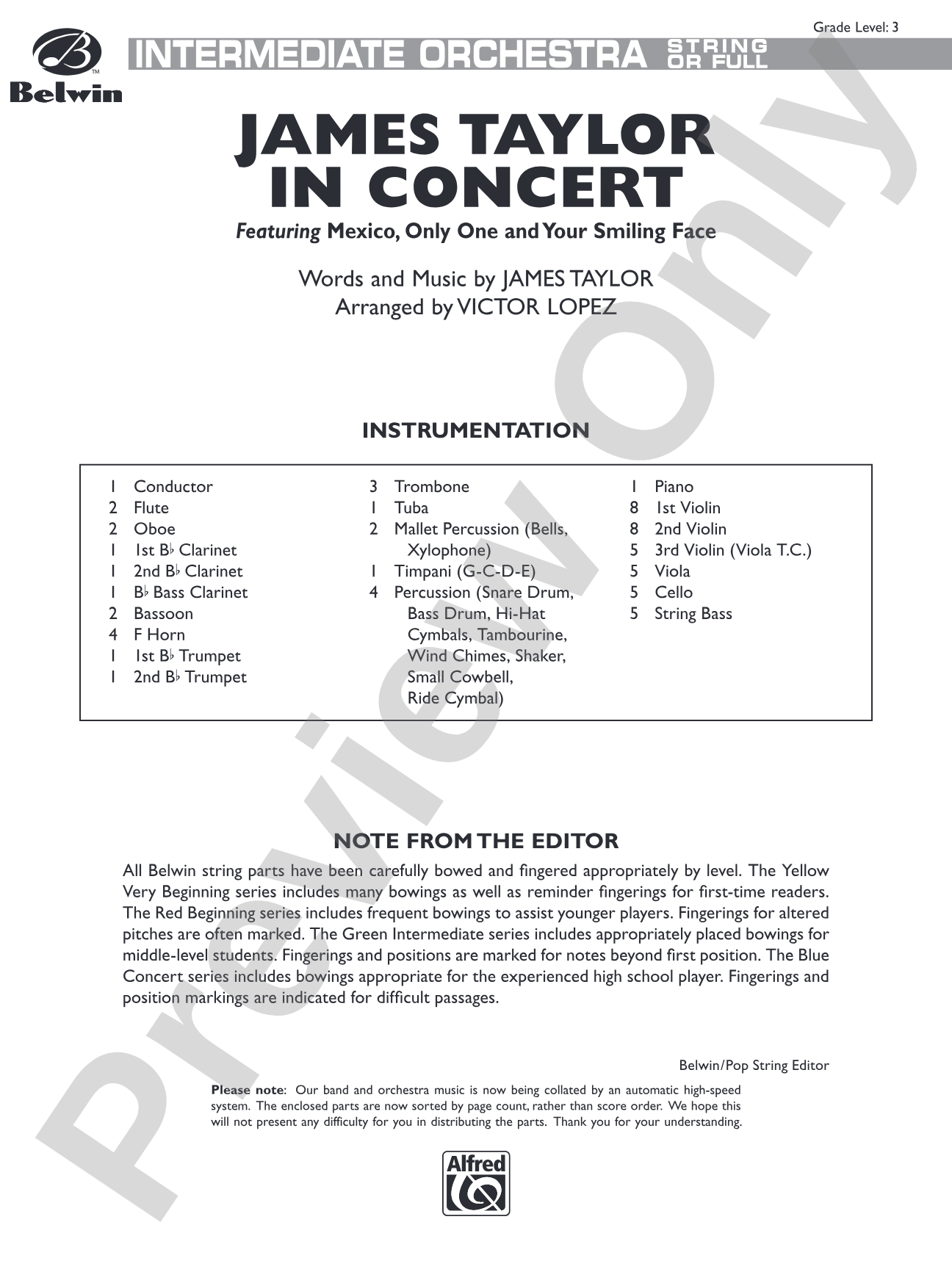 James Taylor in Concert: Full Orchestra Conductor Score & Parts
