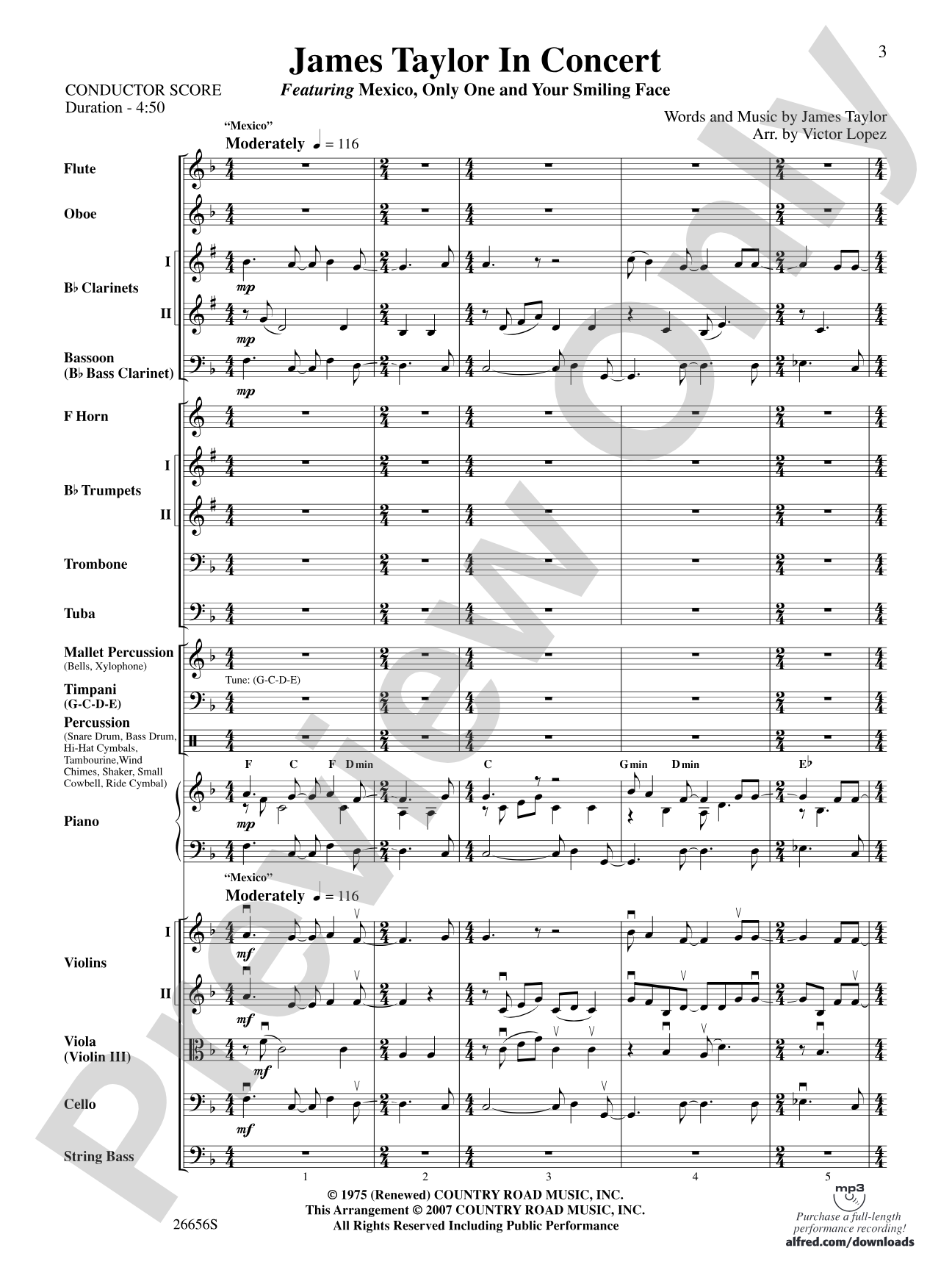 James Taylor in Concert: Full Orchestra Conductor Score & Parts