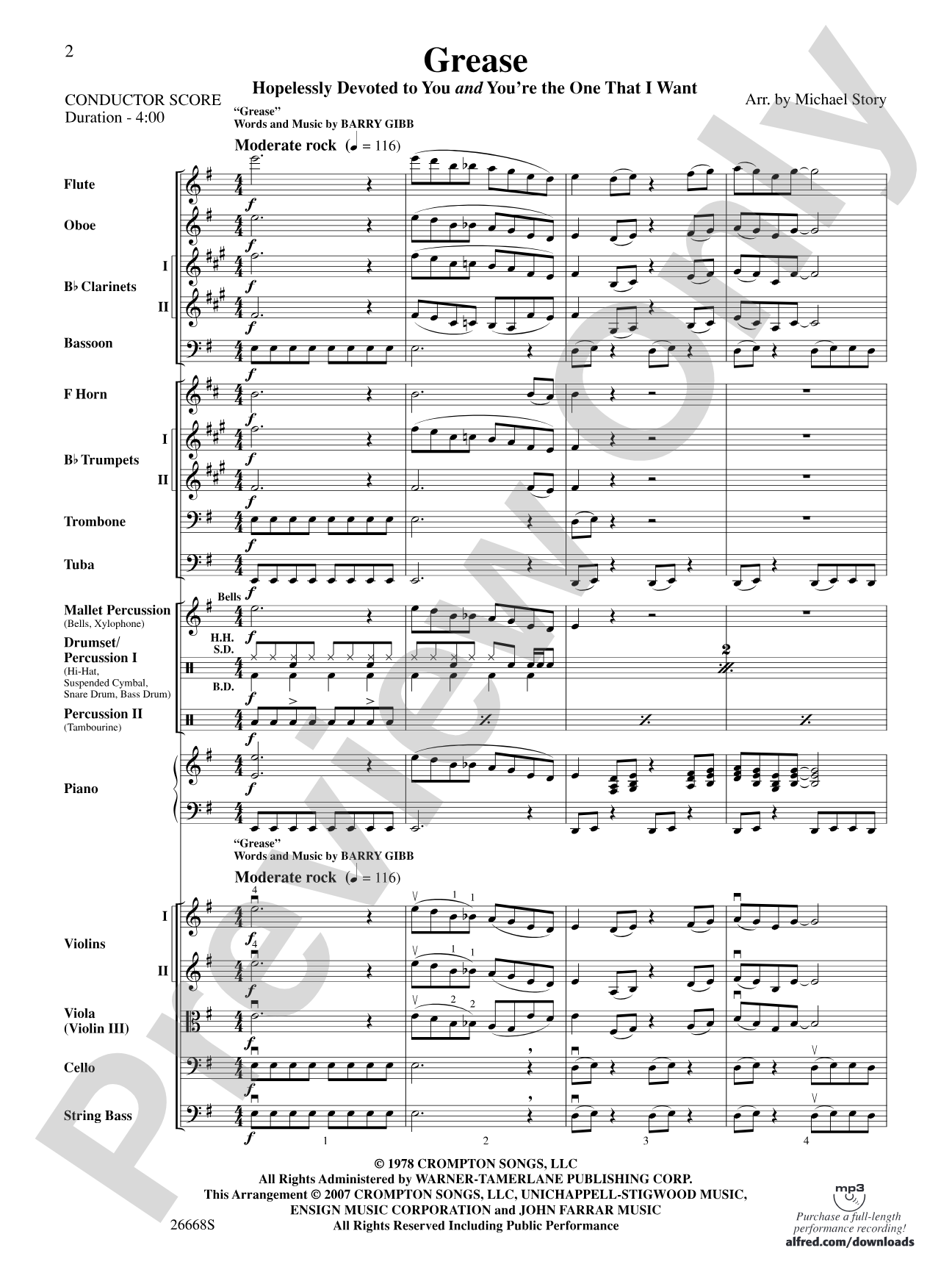 Grease: Full Orchestra Conductor Score & Parts