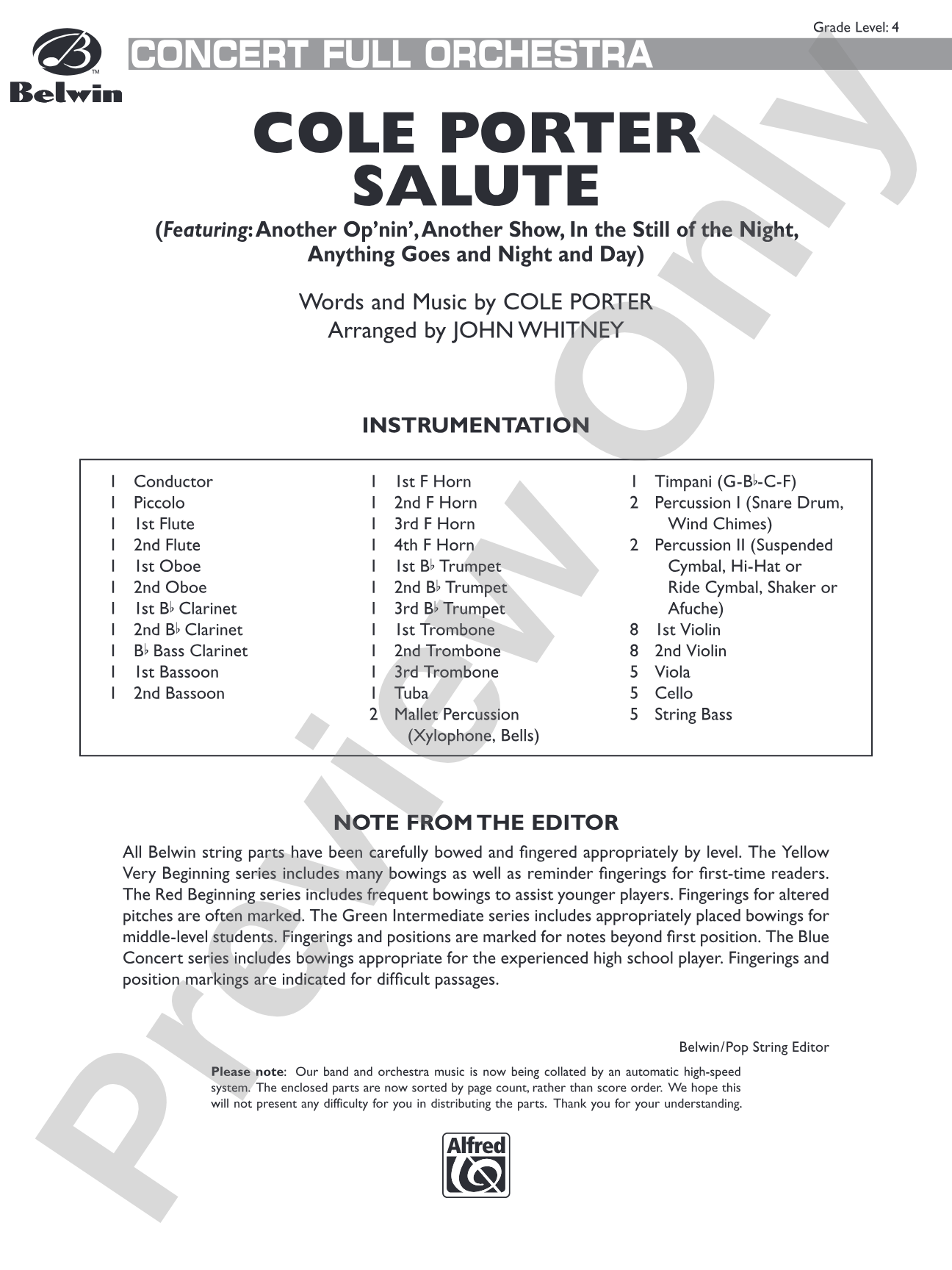 Cole Porter Salute: Full Orchestra Conductor Score & Parts