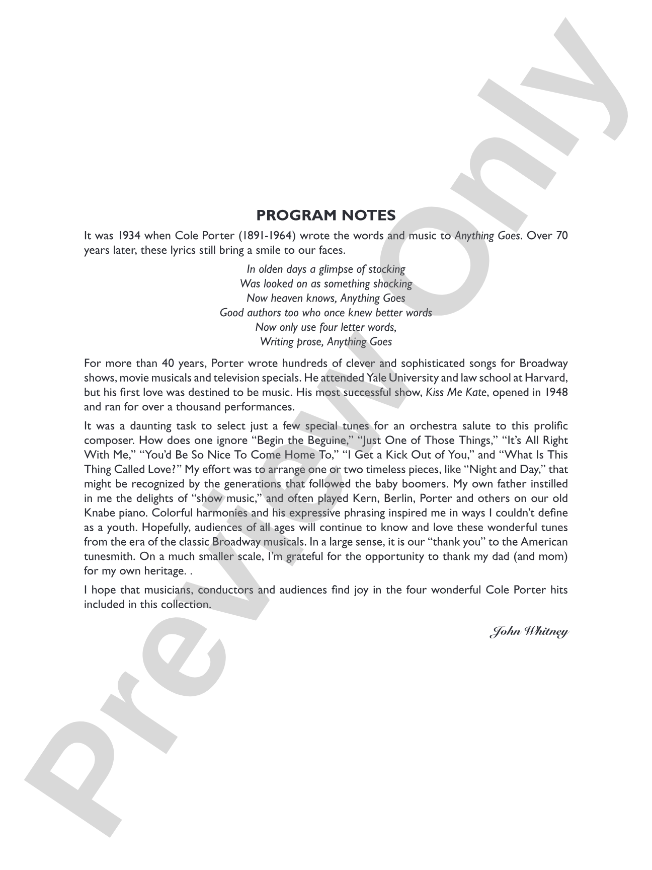 Cole Porter Salute: Full Orchestra Conductor Score & Parts