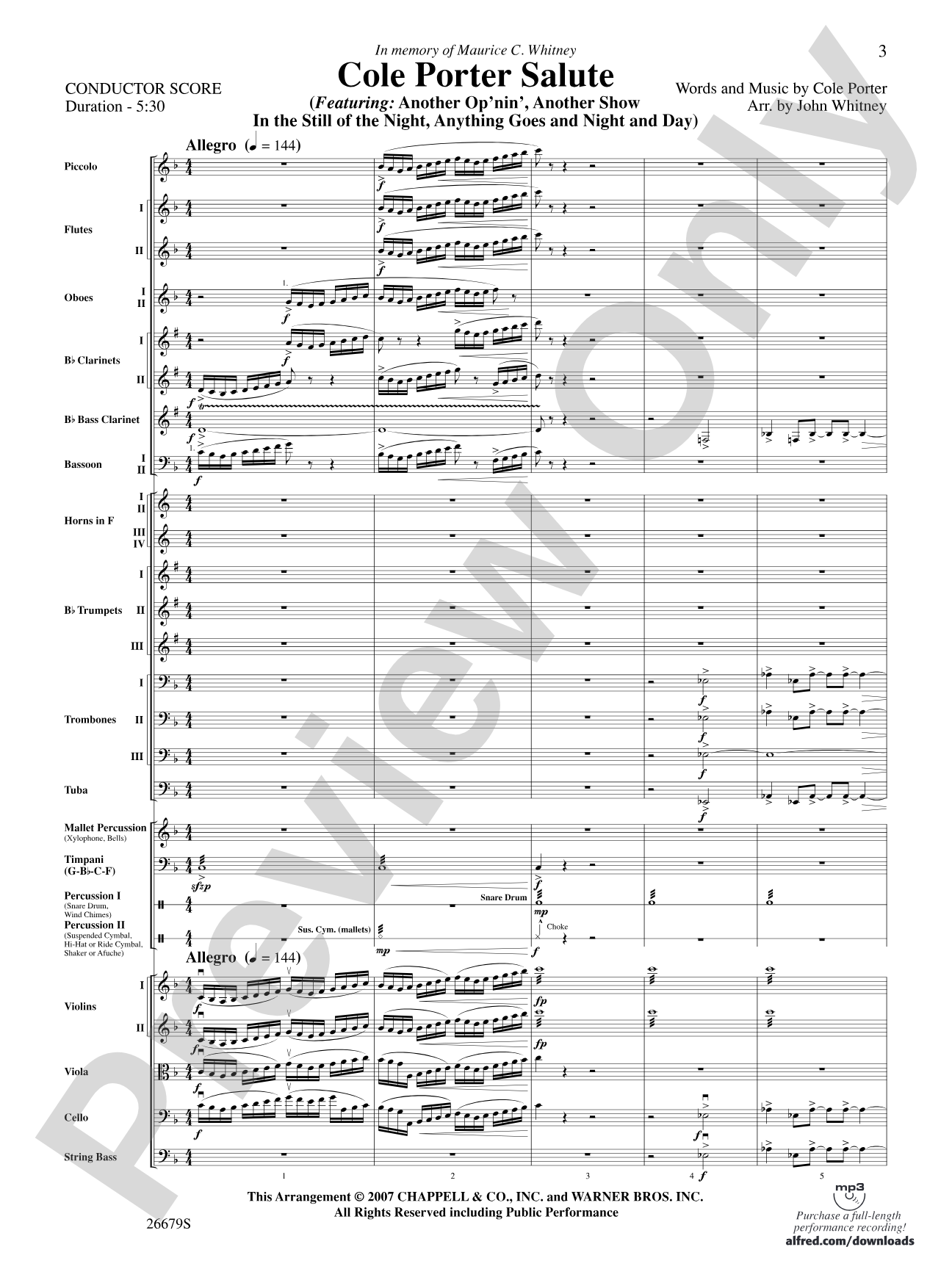 Cole Porter Salute: Full Orchestra Conductor Score & Parts