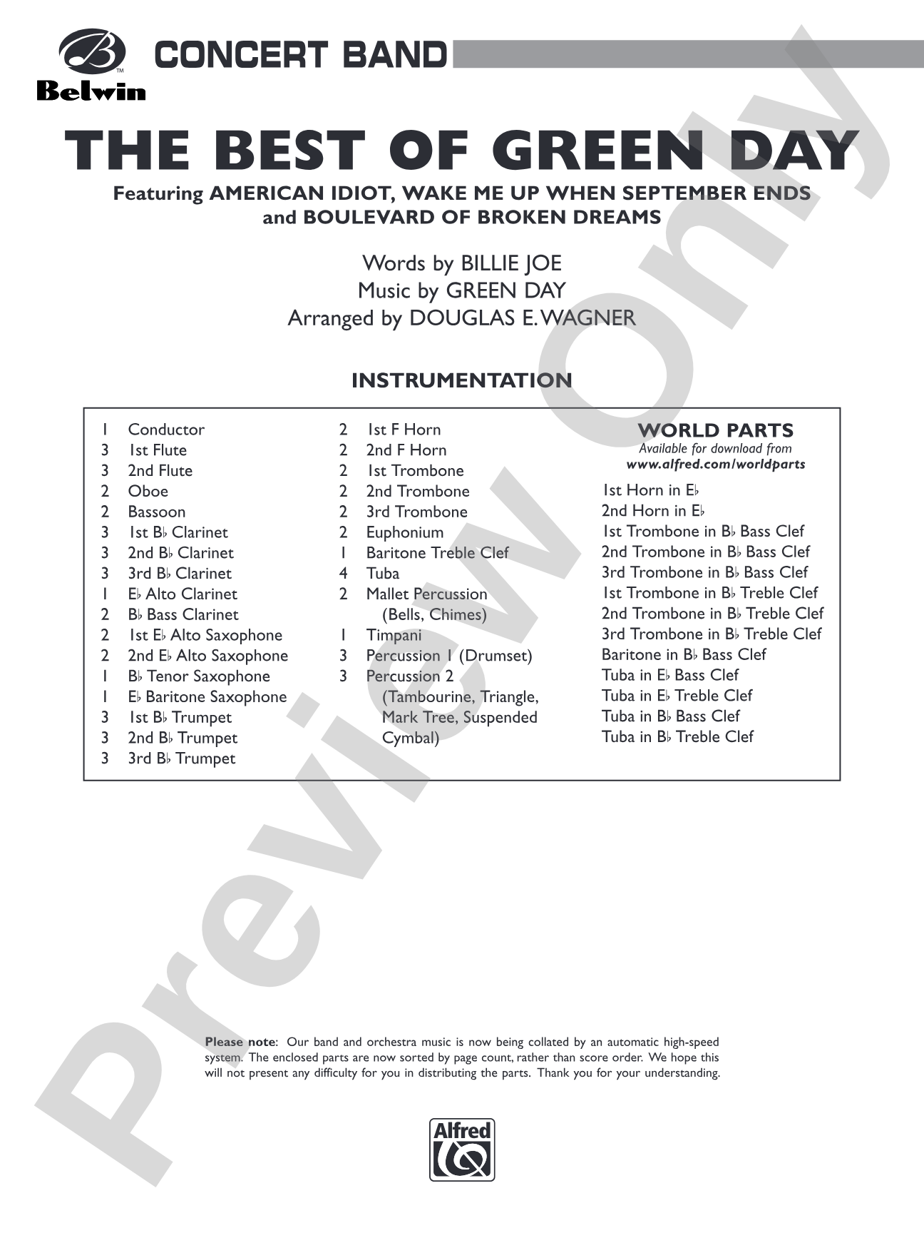 The Best of Green Day: Concert Band Conductor Score & Parts